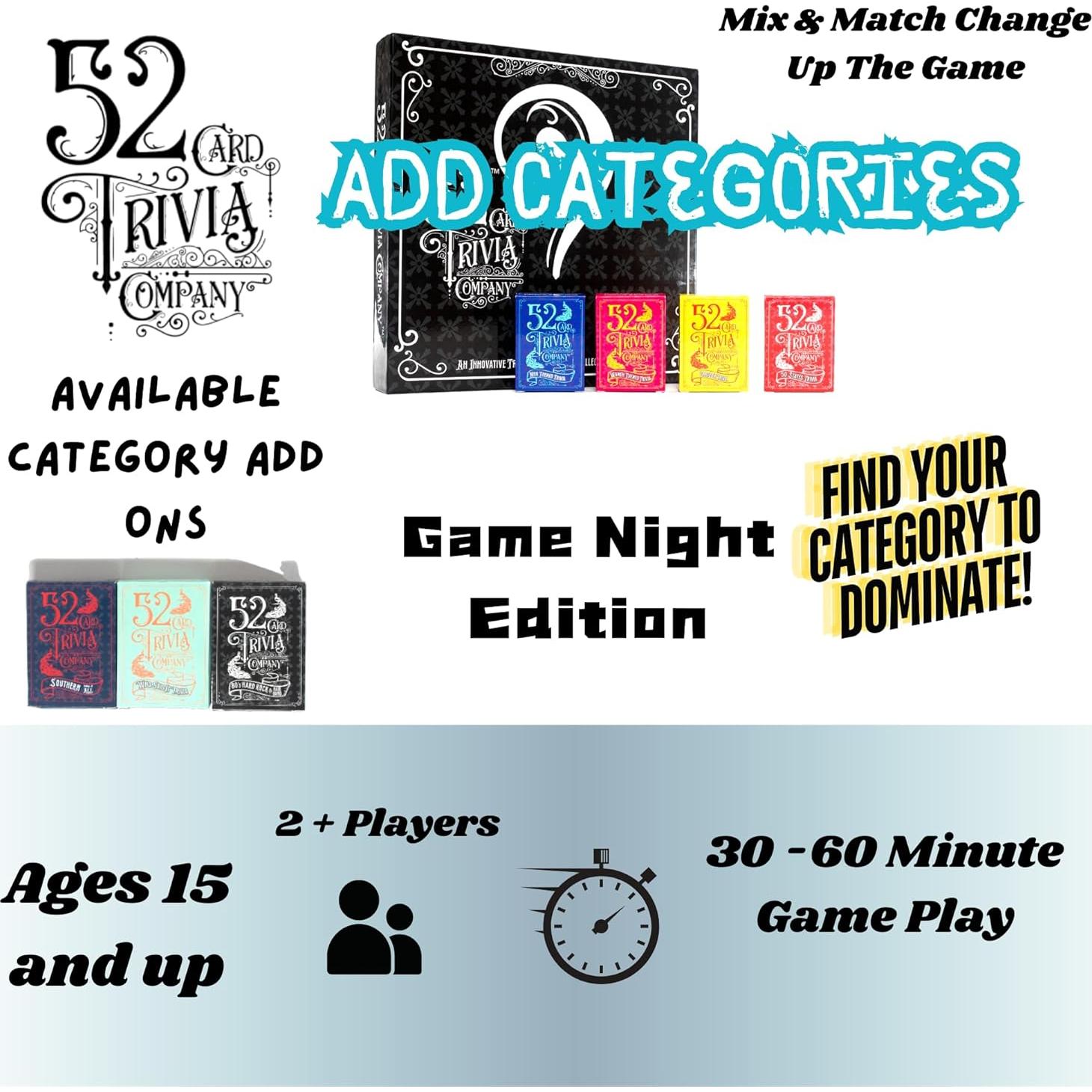 Juego de Trivia de 52 Cartas - Edición Noche de Juegos - 4 Categorías
