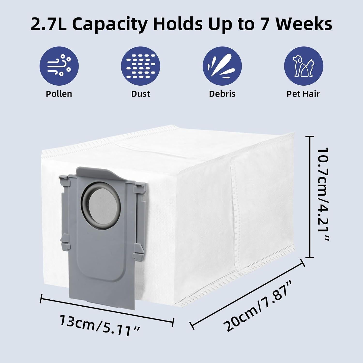8 Bolsas de Polvo Roborock Q Revo/Saros 10 - Capacidad 2.7L