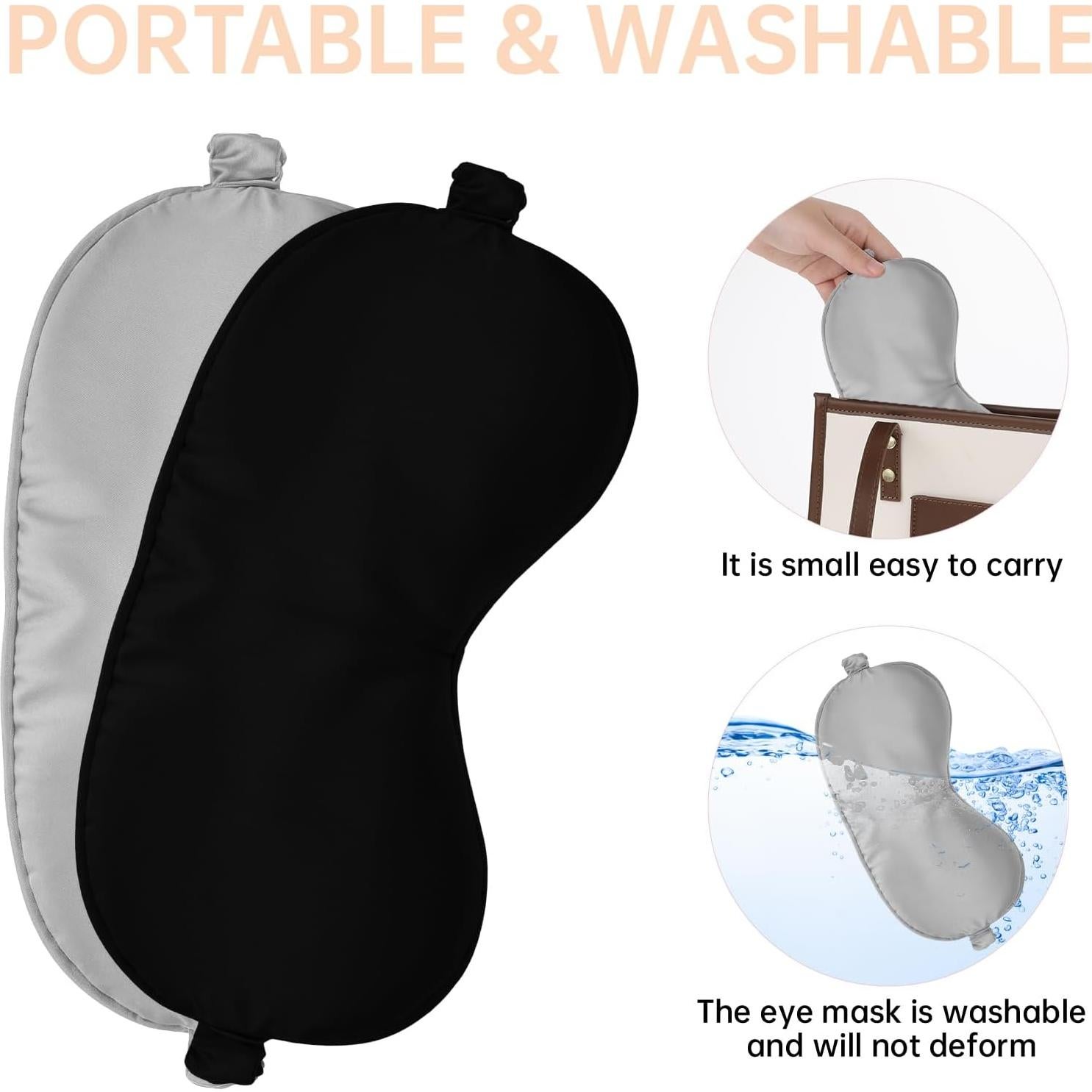 Máscara para dormir Molain 2 piezas de satén suave gris y negro