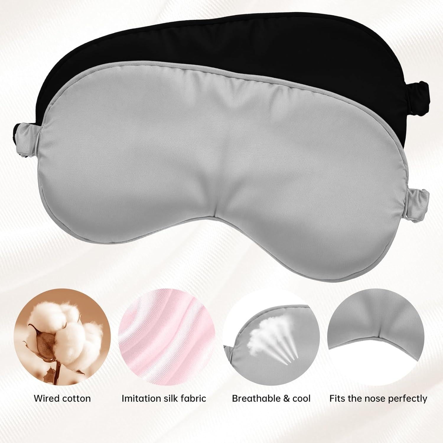 Máscara para dormir Molain 2 piezas de satén suave gris y negro