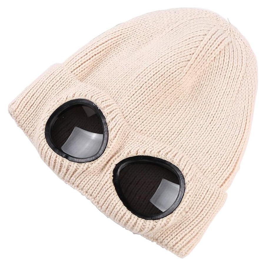 Gorro de Lana Unisex MansWill con Gafas Decorativas Beige
