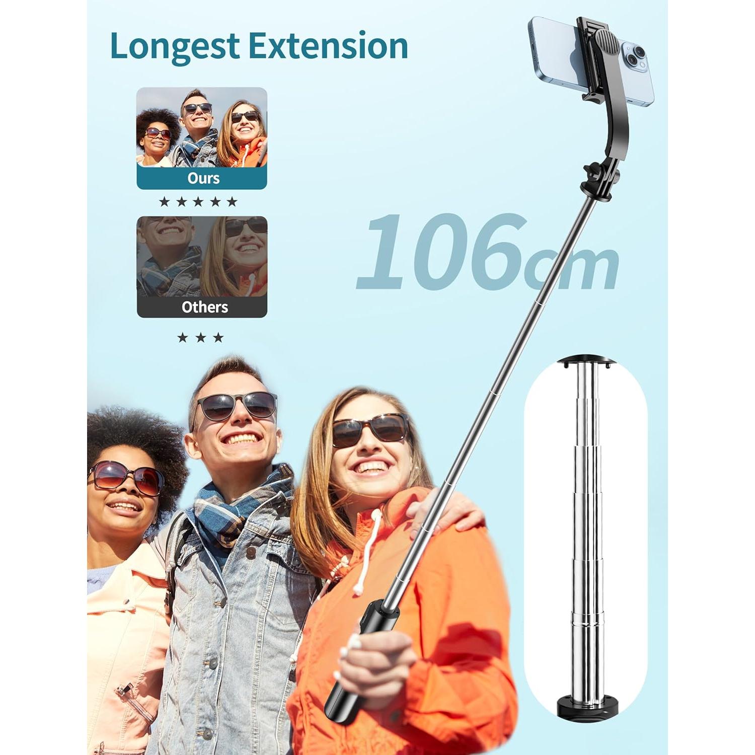 Bastón de Selfie Extensible Qirita 41" (104 cm) con Trípode