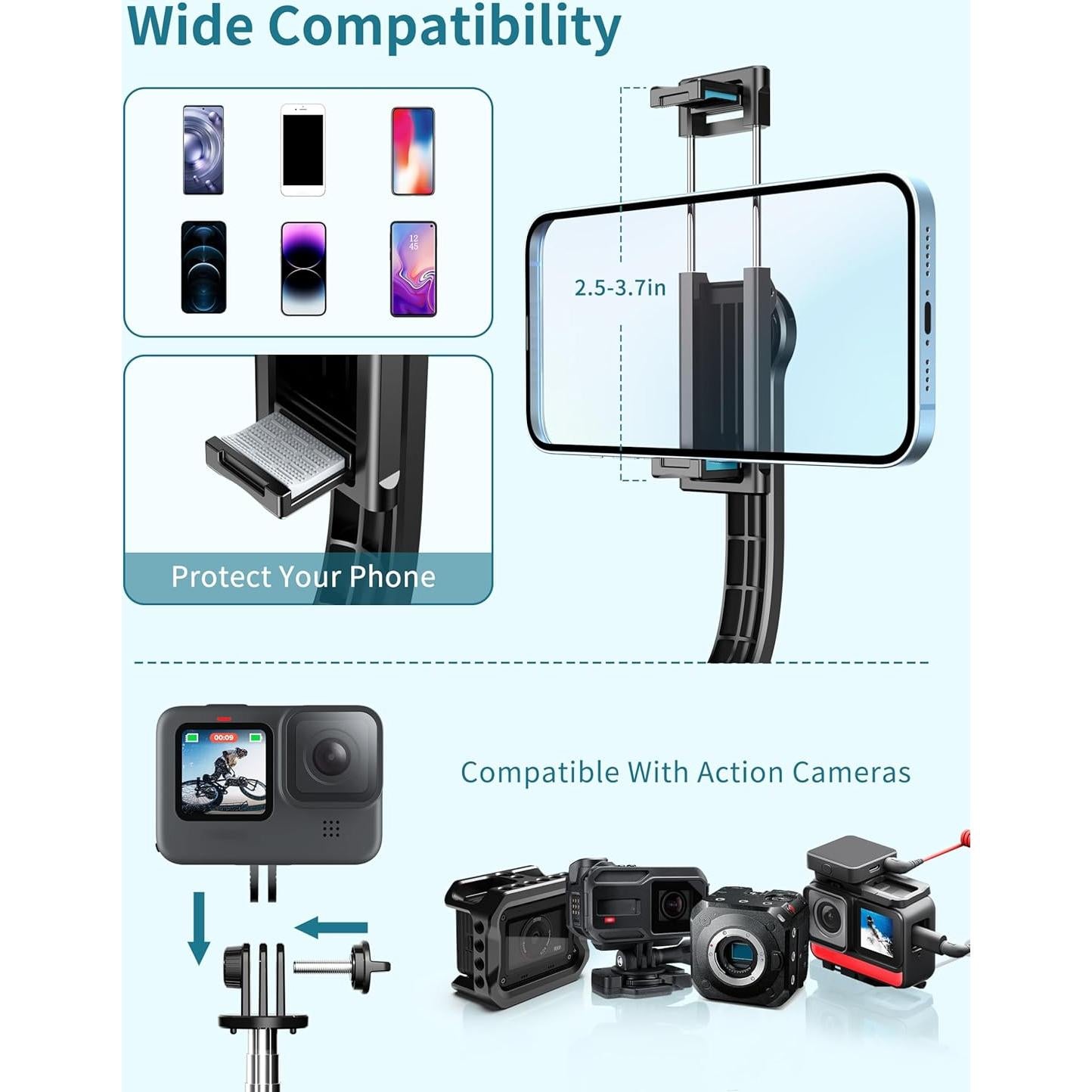 Bastón de Selfie Extensible Qirita 41" (104 cm) con Trípode