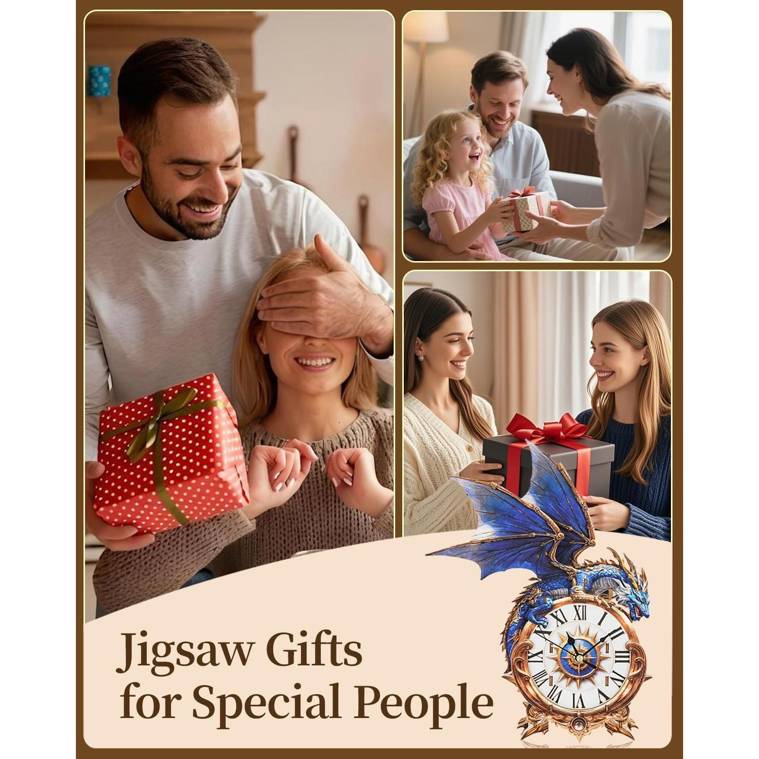 Rompecabezas 3D de Madera Rnfinewow Dragón Azul con Reloj