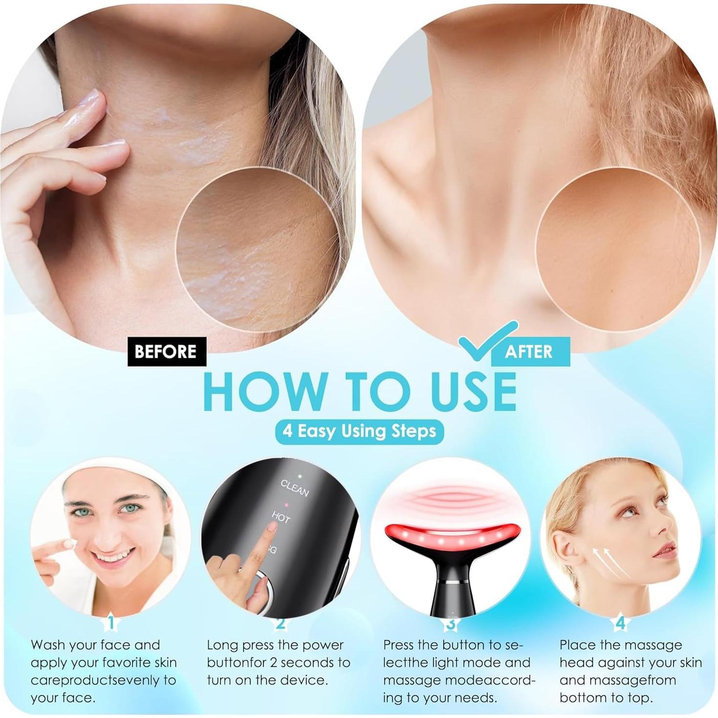 Masajeador Facial TLINNA con Luz Roja y Calor - 7 Colores