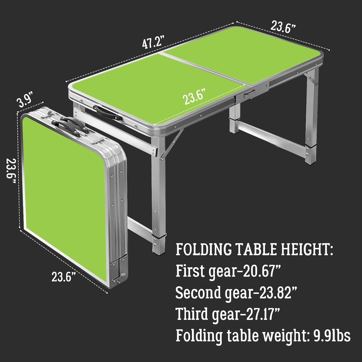 Mesa Plegable DEOMAi 1,22 m Ajustable Verde para 6 Personas