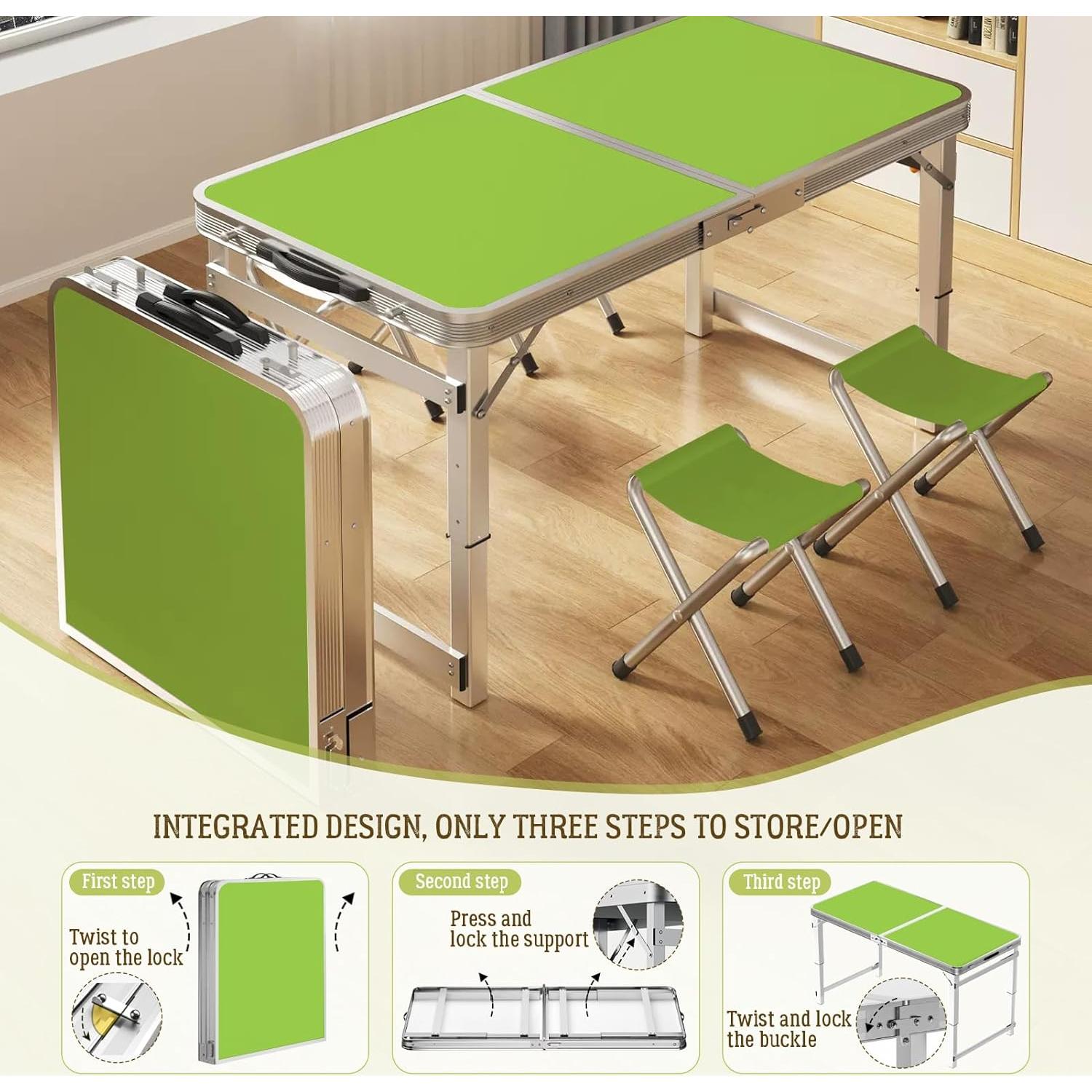 Mesa Plegable DEOMAi 1,22 m Ajustable Verde para 6 Personas
