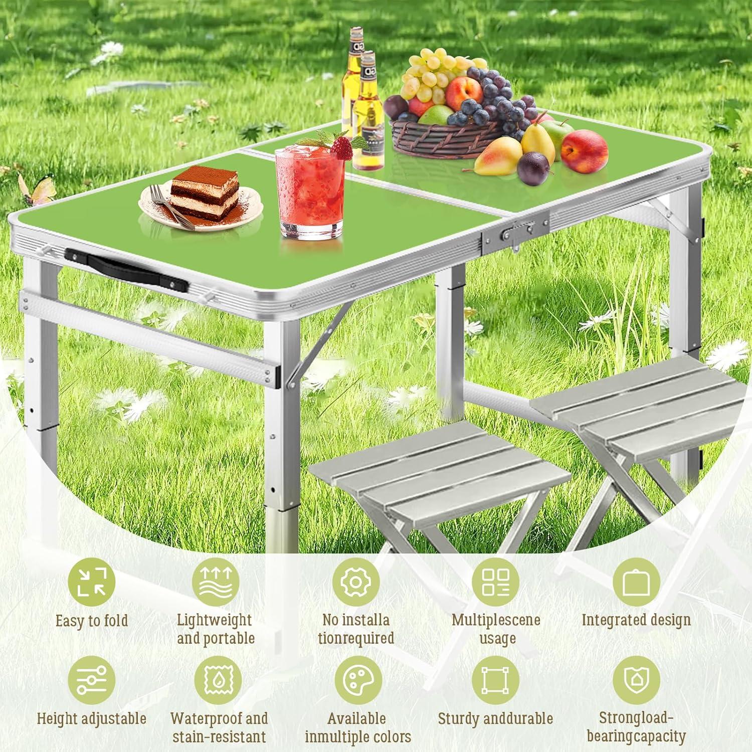 Mesa Plegable DEOMAi 1,22 m Ajustable Verde para 6 Personas