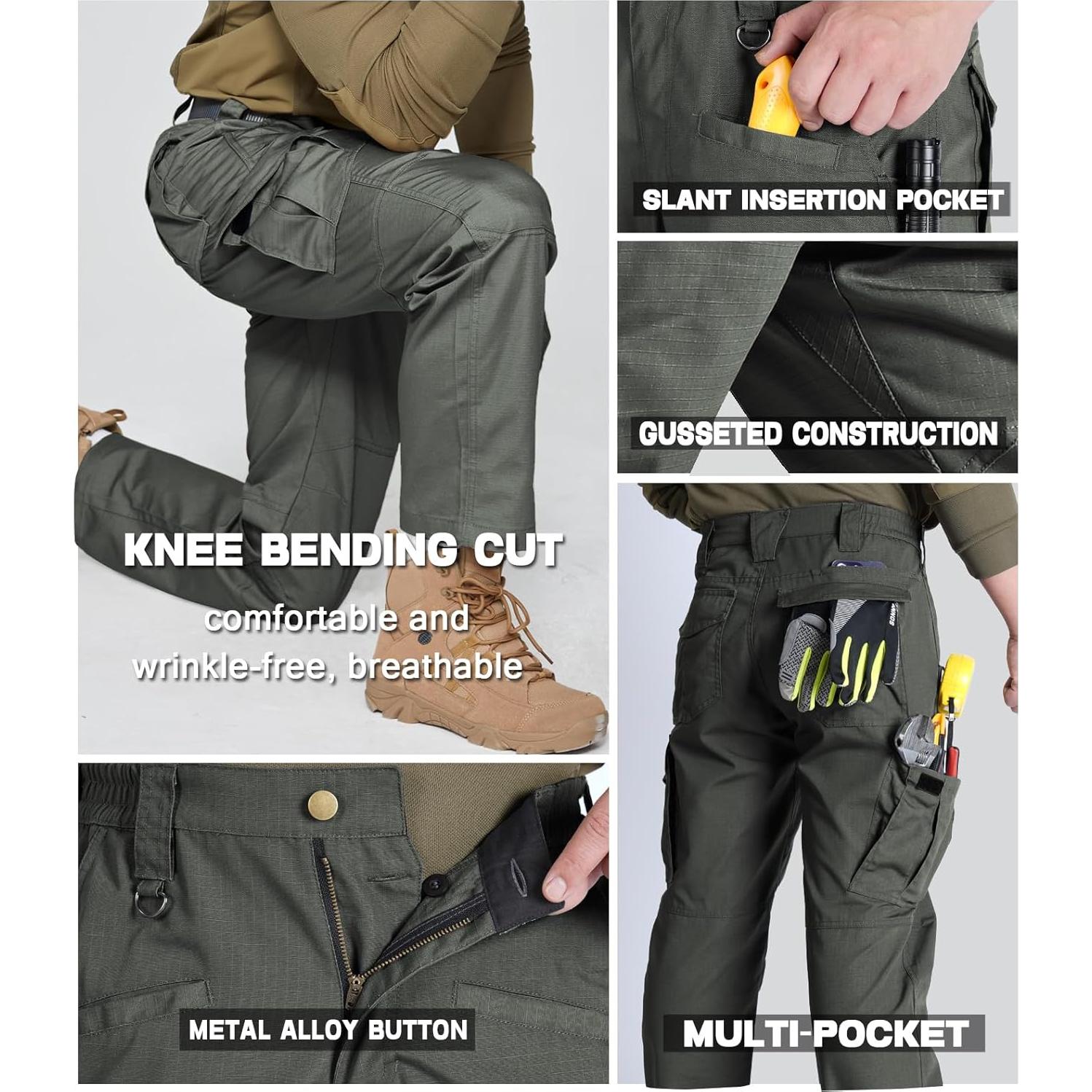 Pantalones Tácticos Hombre SPOSULEI Ripstop 9 Bolsillos Verde Militar