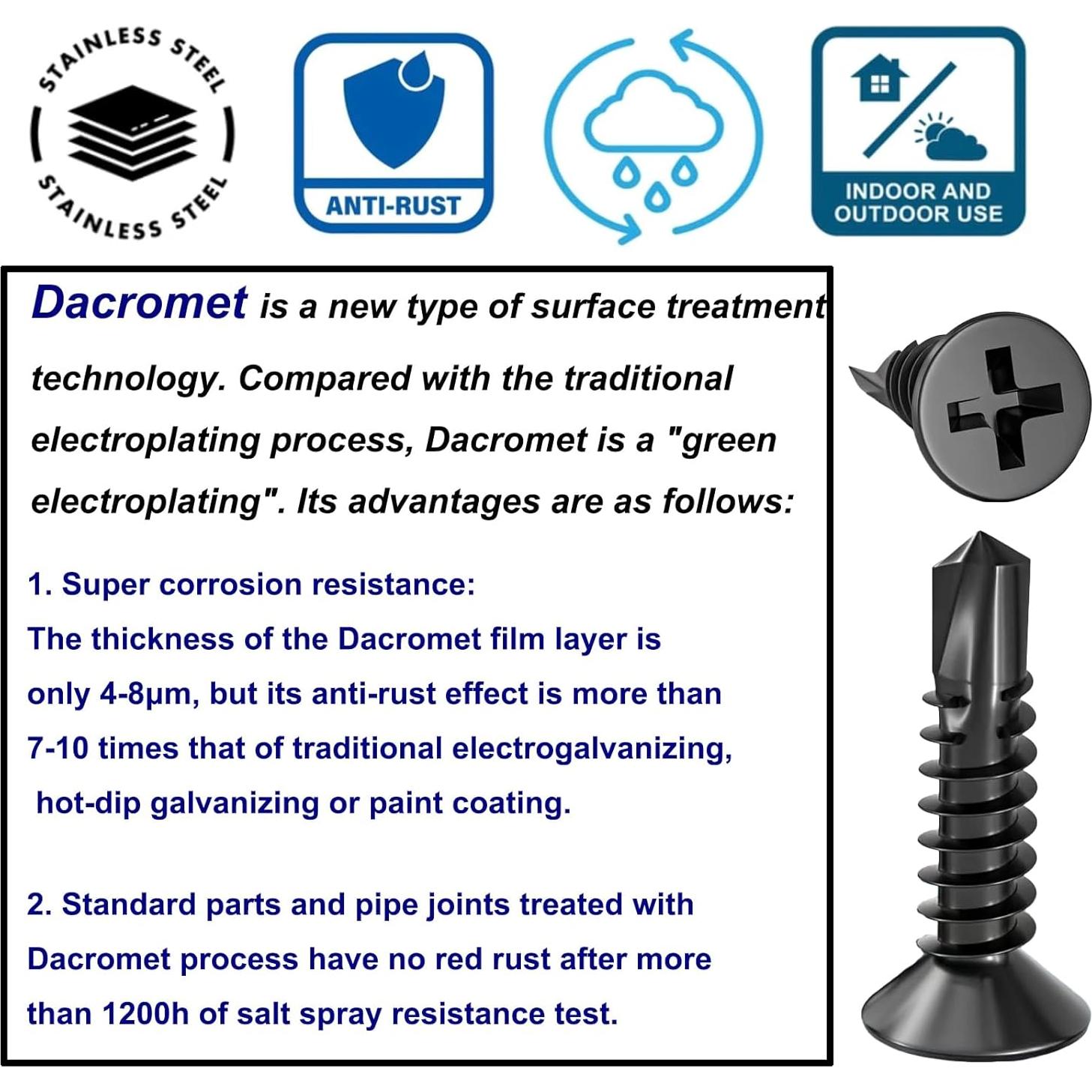 60 Tornillos Autoperforantes HanTof Acero Inoxidable #8 x 50mm