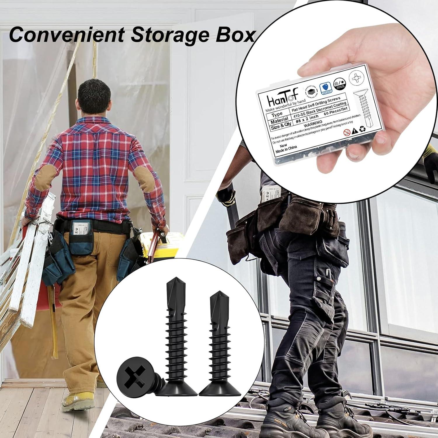 60 Tornillos Autoperforantes HanTof Acero Inoxidable #8 x 50mm