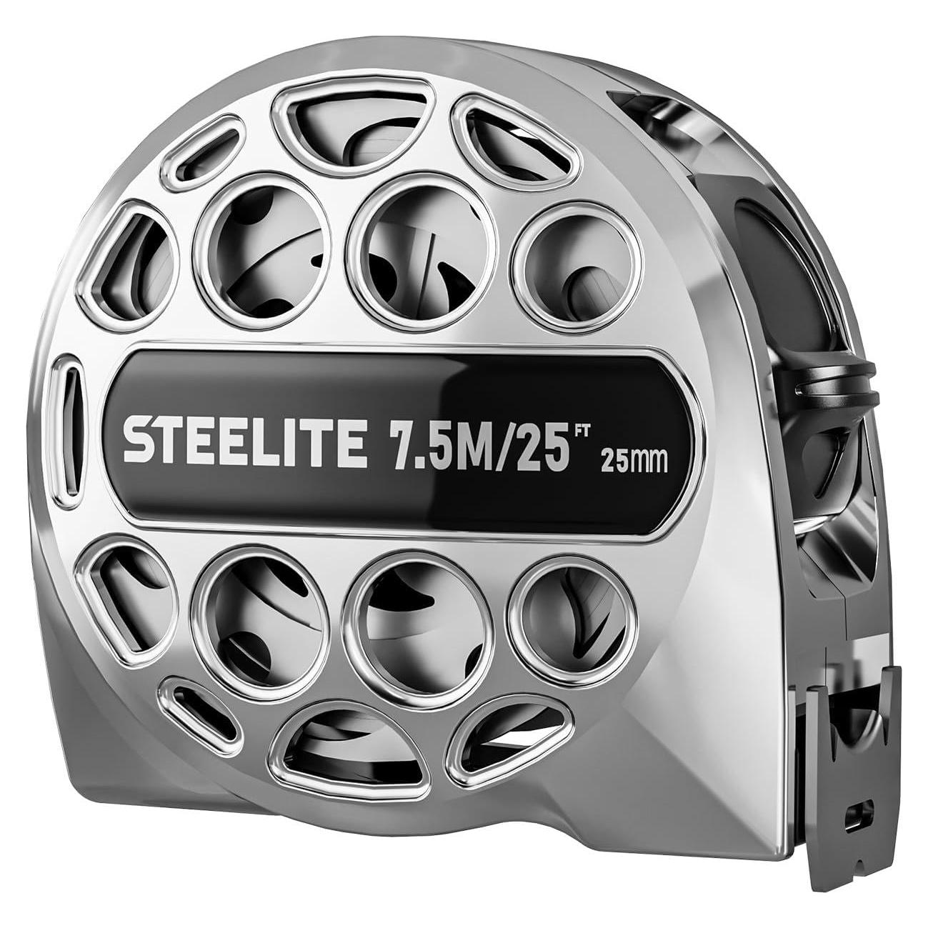 Cinta Métrica STEELITE 7.5M Acero Inoxidable Retráctil Plata