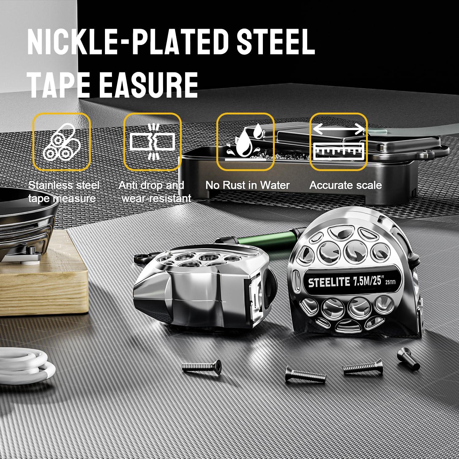 Cinta Métrica STEELITE 7.5M Acero Inoxidable Retráctil Plata