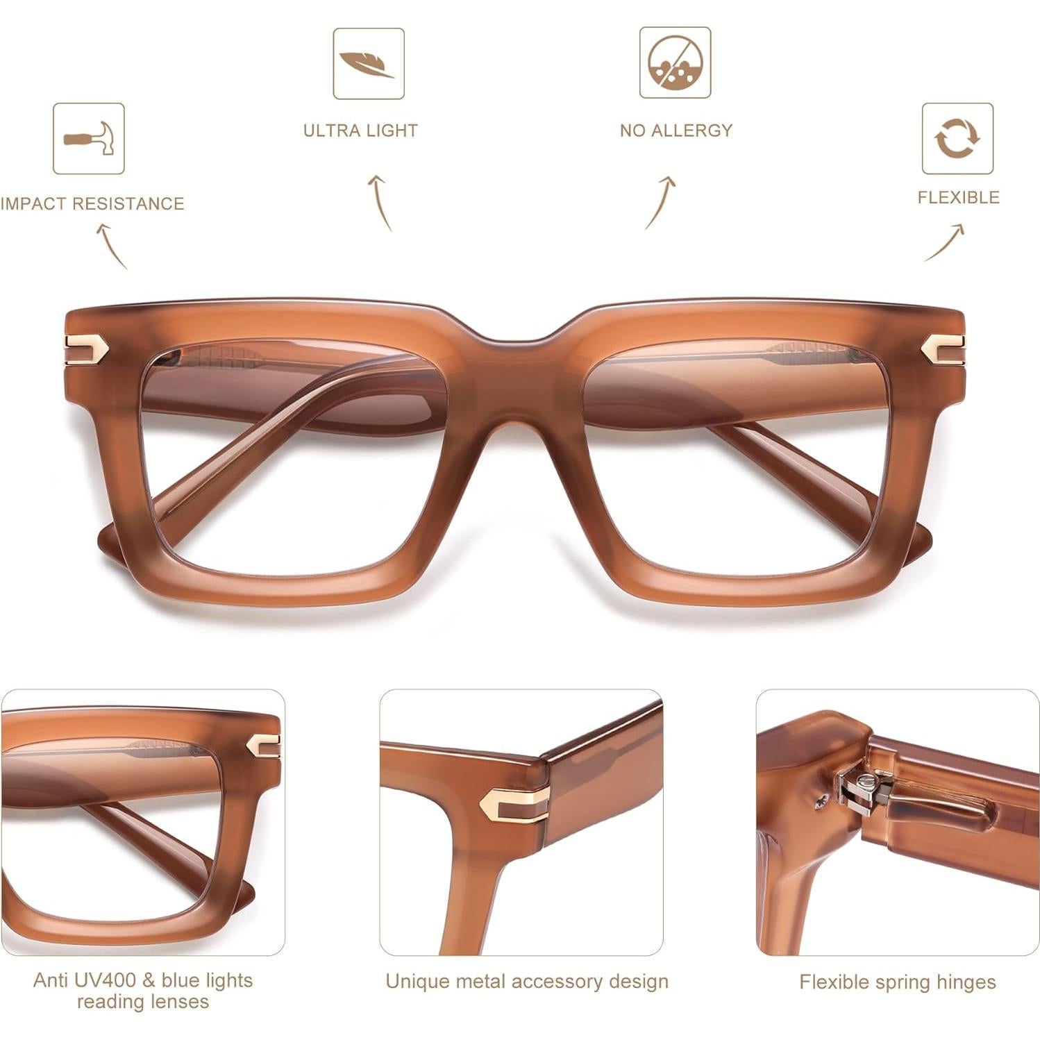 Gafas de Lectura AMOMOMA Cuadradas Unisex con Filtro Luz Azul