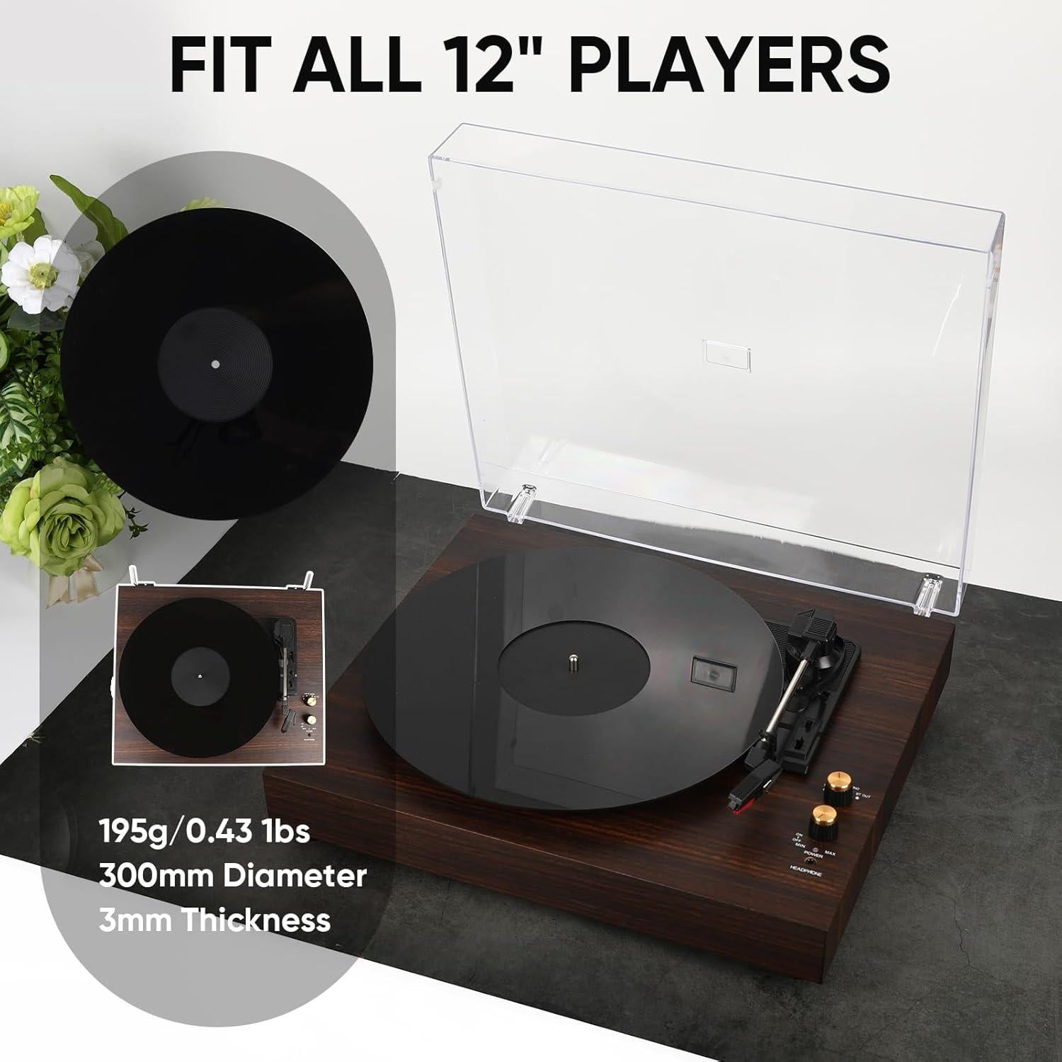 Alfombrilla de Turntable Acrílico 12 Pulgadas Antiestática Negra