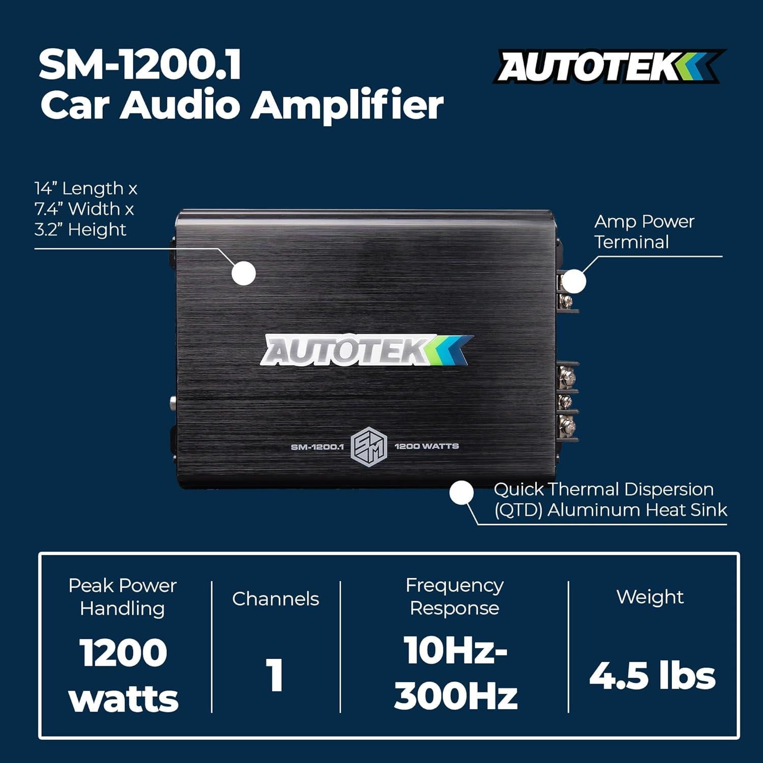 Amplificador de Audio Autotek SM-1200.1 1200W Mono Clase D