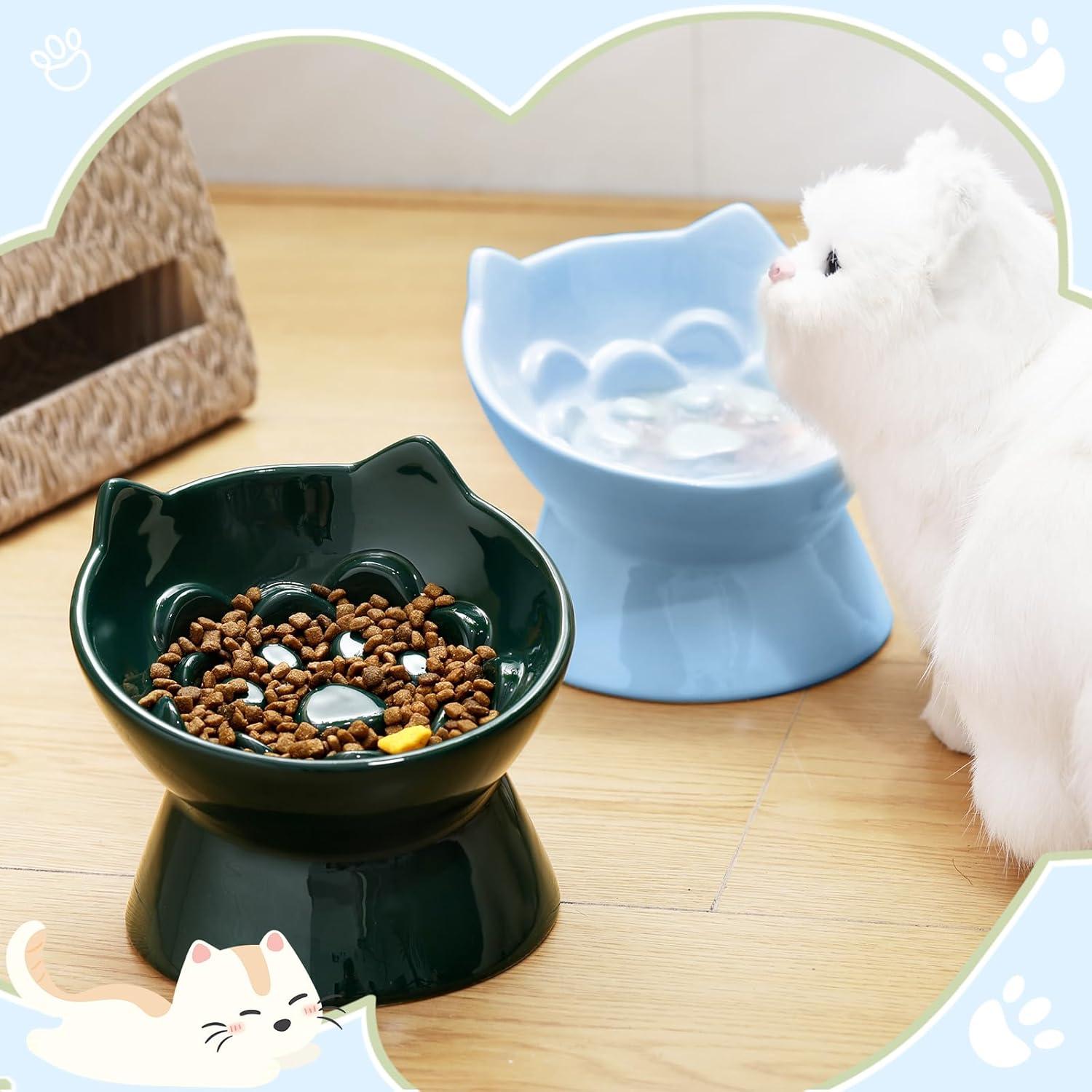 Cuencos Elevados de Cerámica para Gatos Funnymoom 2 Pcs