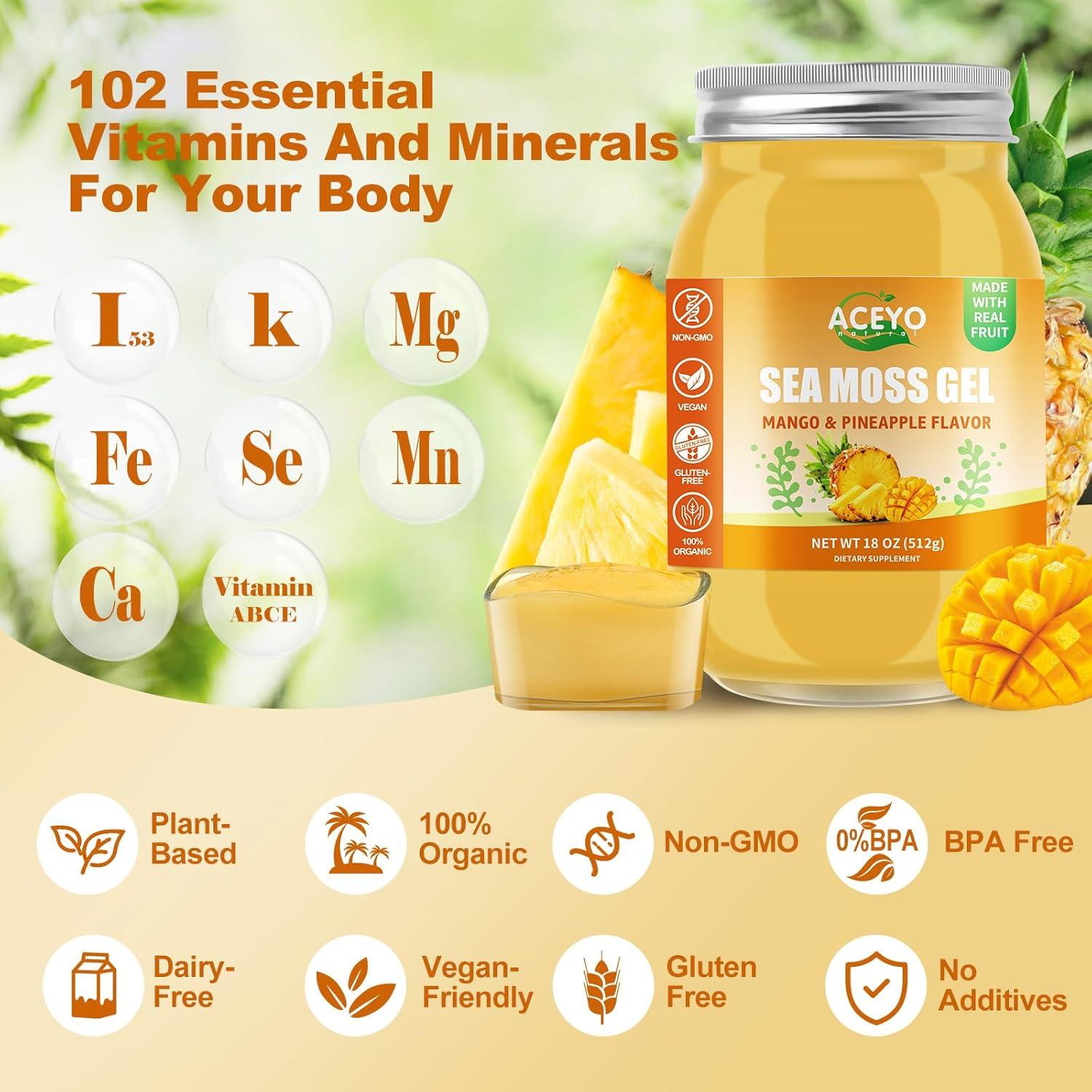 Gel de Musgo Marino Irlandés Crudo ACEYO 510g Sabor Mango Piña