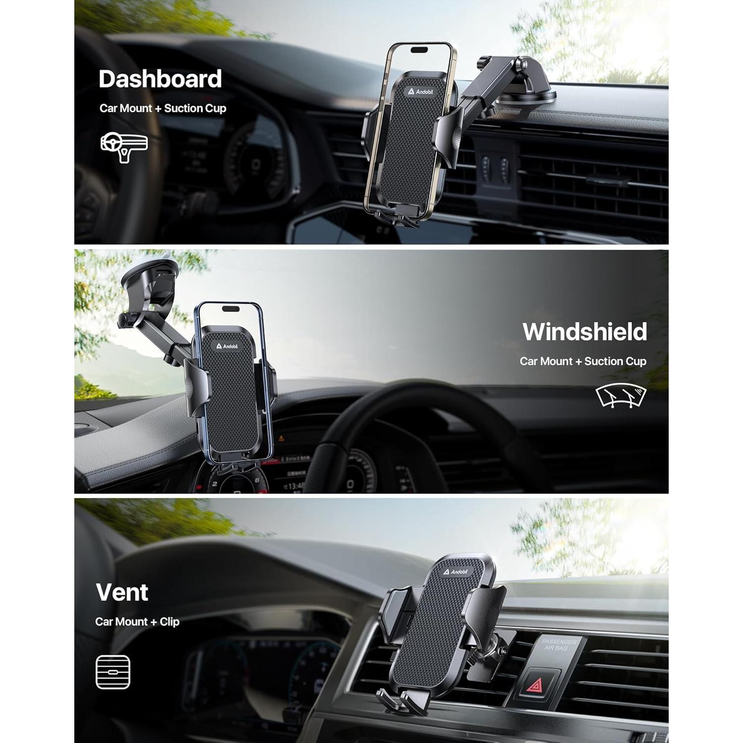 Soporte para teléfono de coche Andobil 3 en 1 negro