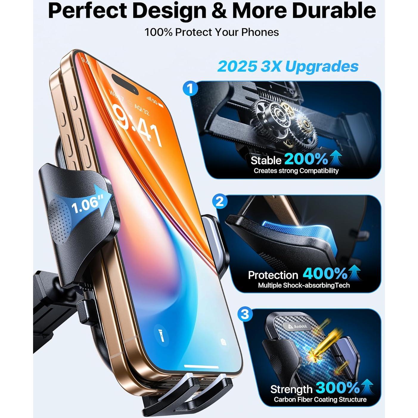 Soporte para teléfono de coche Andobil 3 en 1 negro