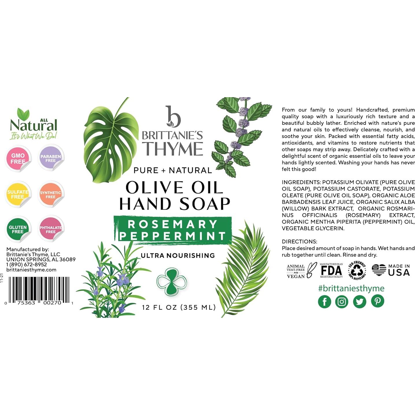 Jabón Líquido Vegano Brittanie Romero Menta 355 ml Paquete 3