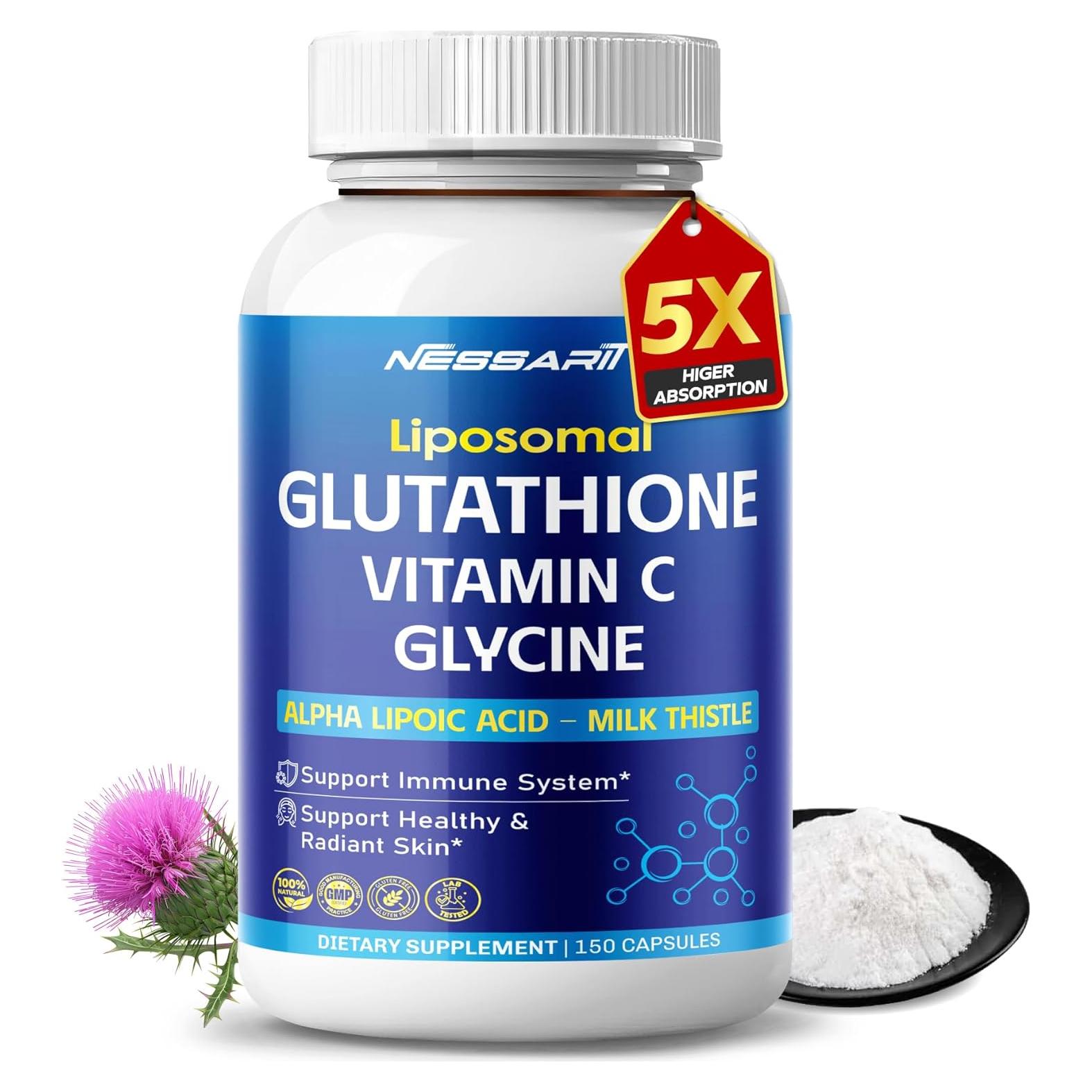 Glutathione, Vitamin C, Glycine, Alpha Lipoic Acid & Milk Thistle – Support Immunity & Radiant Skin – 150 Capsules – Made in USA