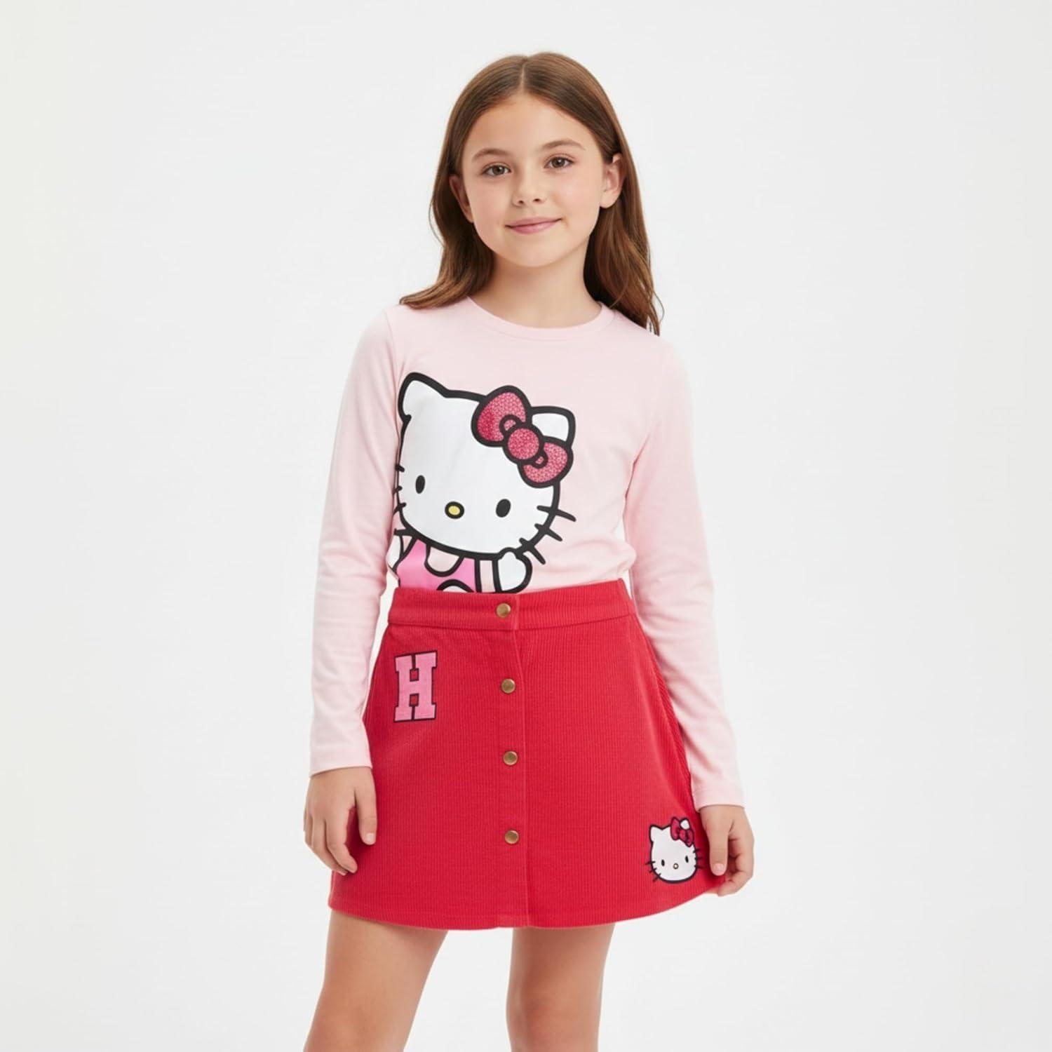 Conjunto Hello Kitty para Niñas Grandes - Camiseta y Falda de Pana