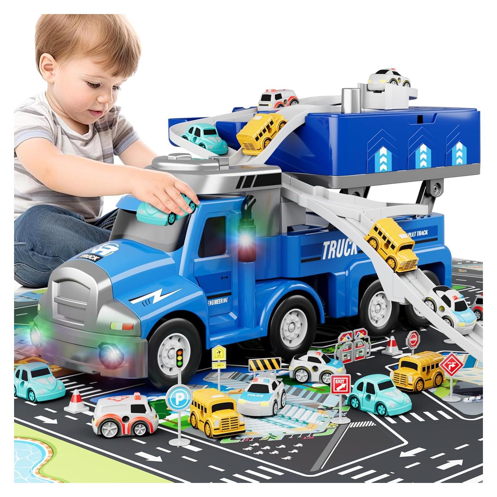 Juguete de Camión Dwi Dowellin con 8 Coches y Pista de Carreras