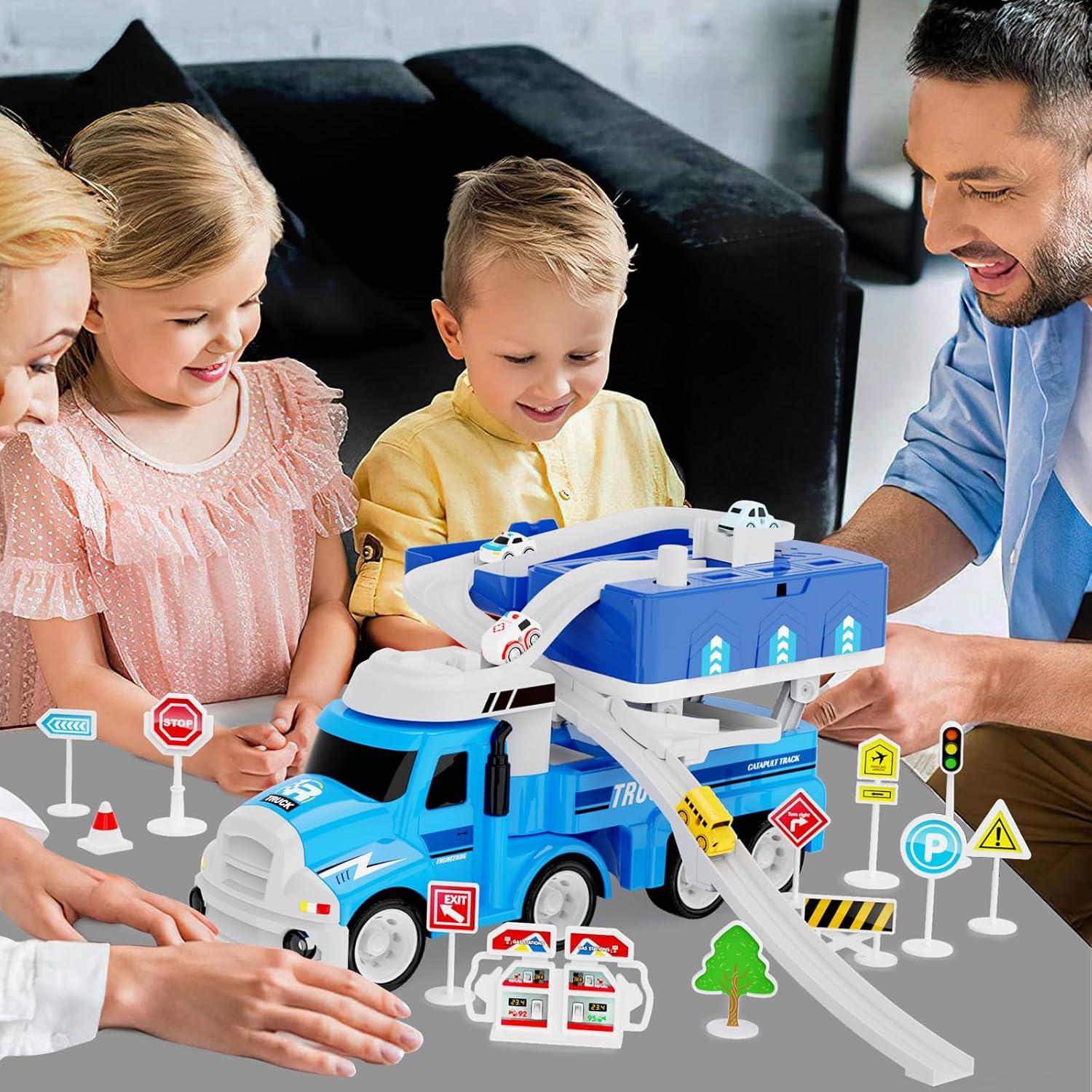 Juguete de Camión Dwi Dowellin con 8 Coches y Pista de Carreras