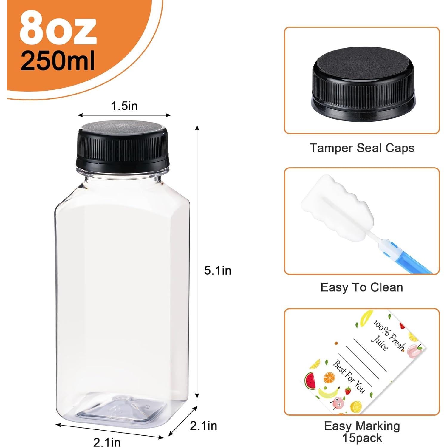 Botellas de Jugo Reutilizables BOOMIBOO 15Pcs 236ml con Tapas