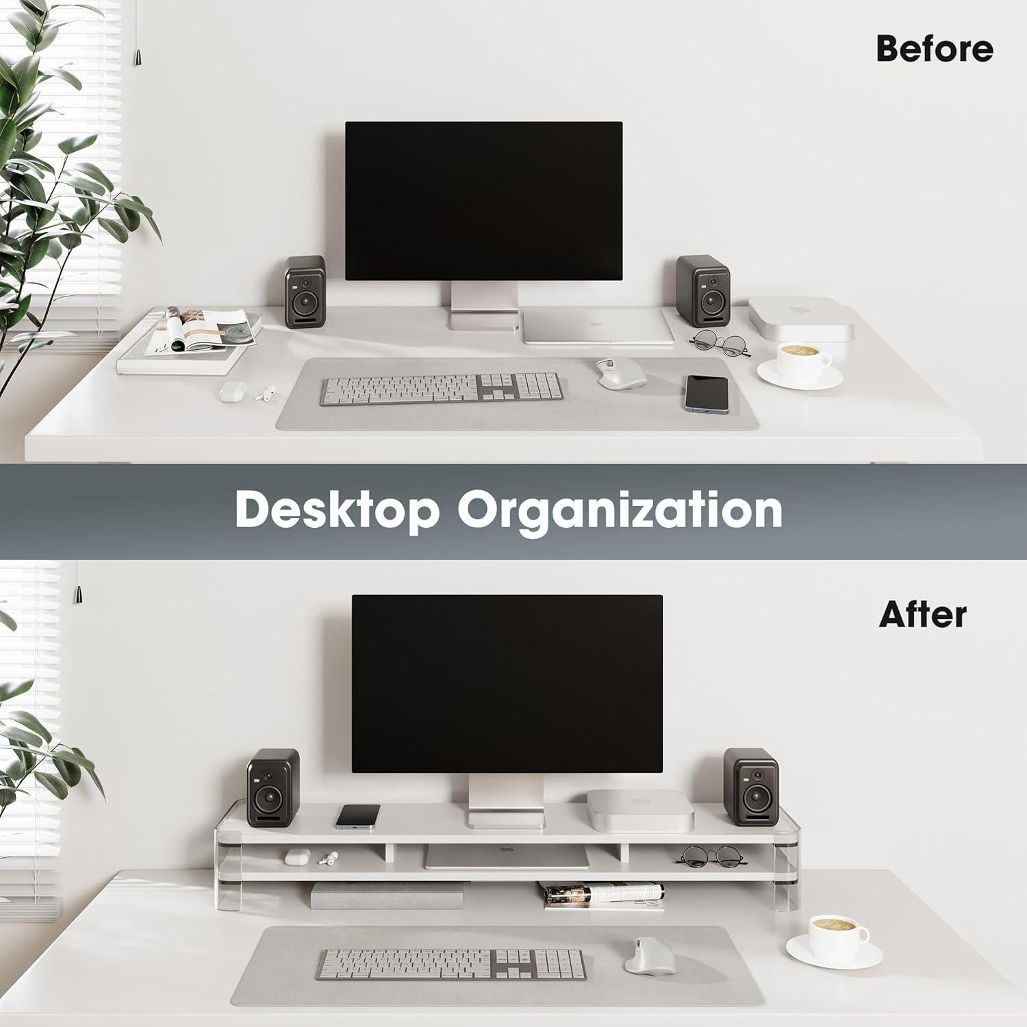 Soporte de Monitor Doble Acrílico Fenge 109.5x24.9x15cm Blanco