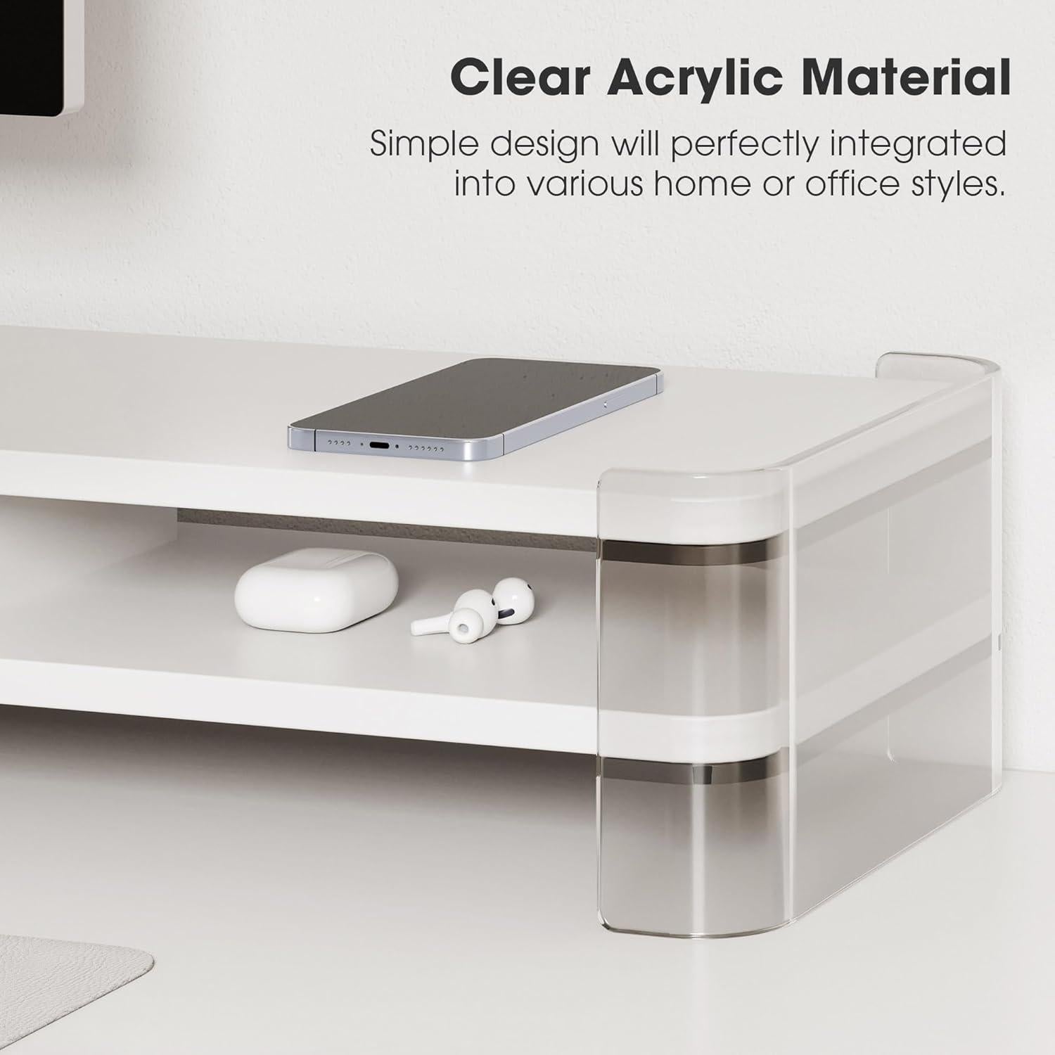 Soporte de Monitor Doble Acrílico Fenge 109.5x24.9x15cm Blanco