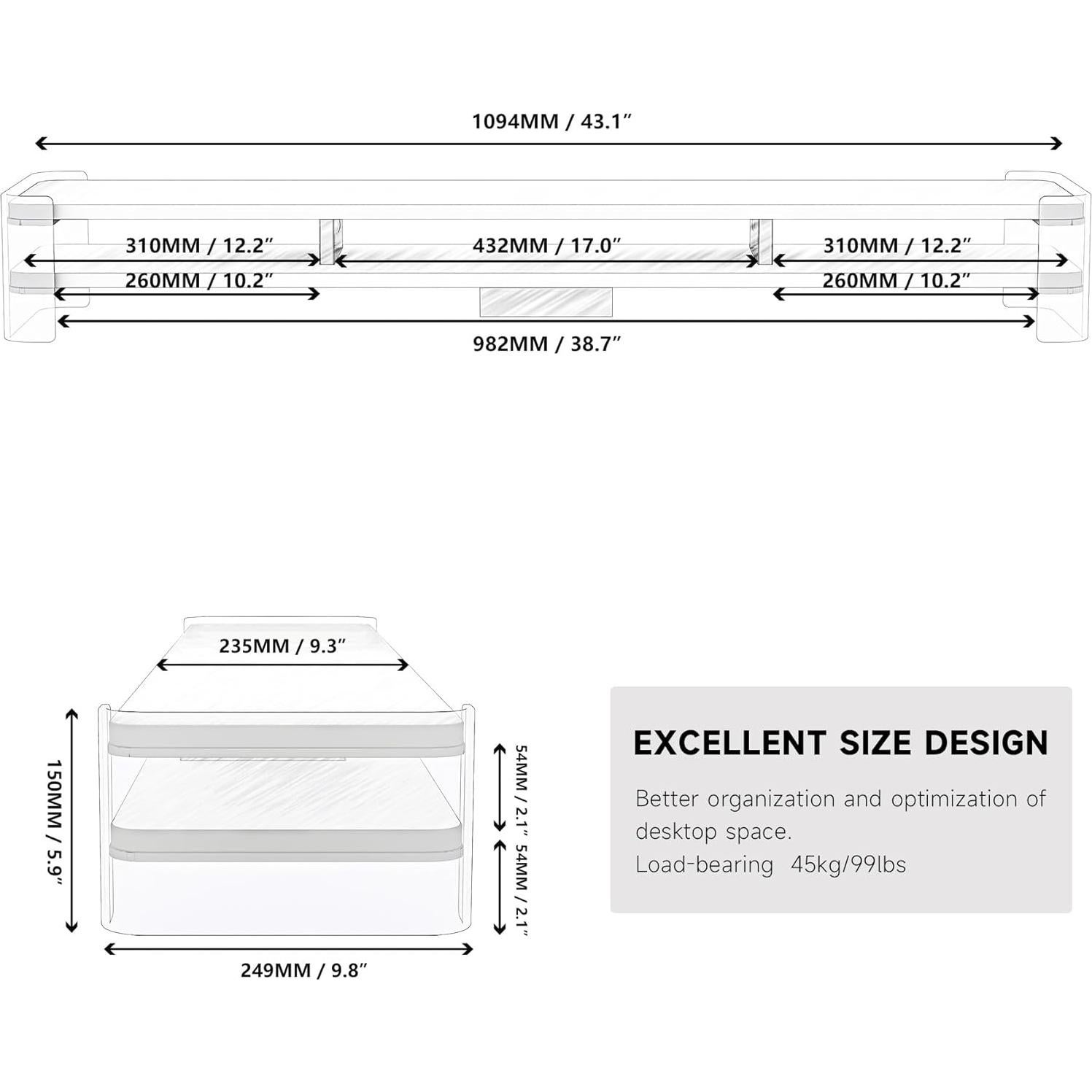 Soporte de Monitor Doble Acrílico Fenge 109.5x24.9x15cm Blanco