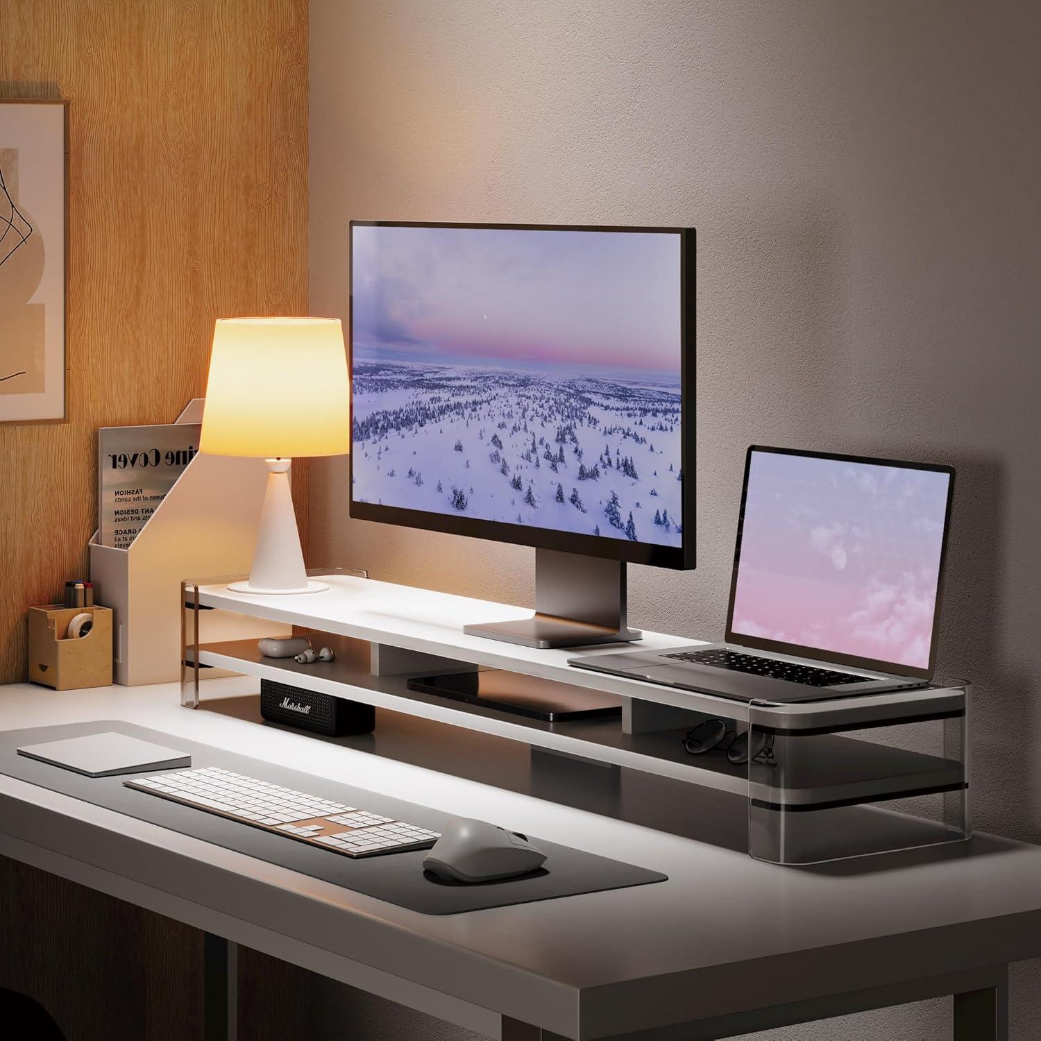 Soporte de Monitor Doble Acrílico Fenge 109.5x24.9x15cm Blanco