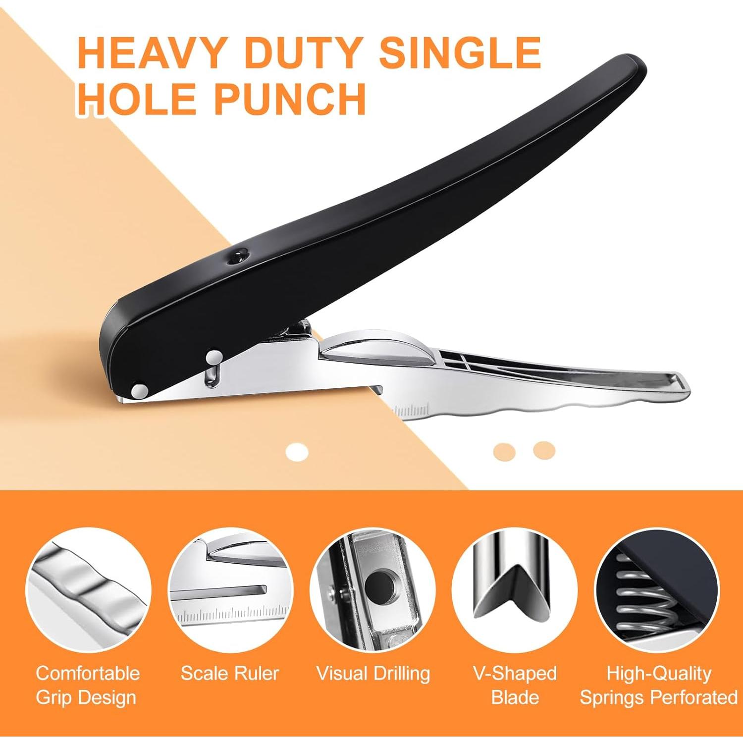 Perforadora de un solo agujero HNONPW 6mm Negra para 25 hojas