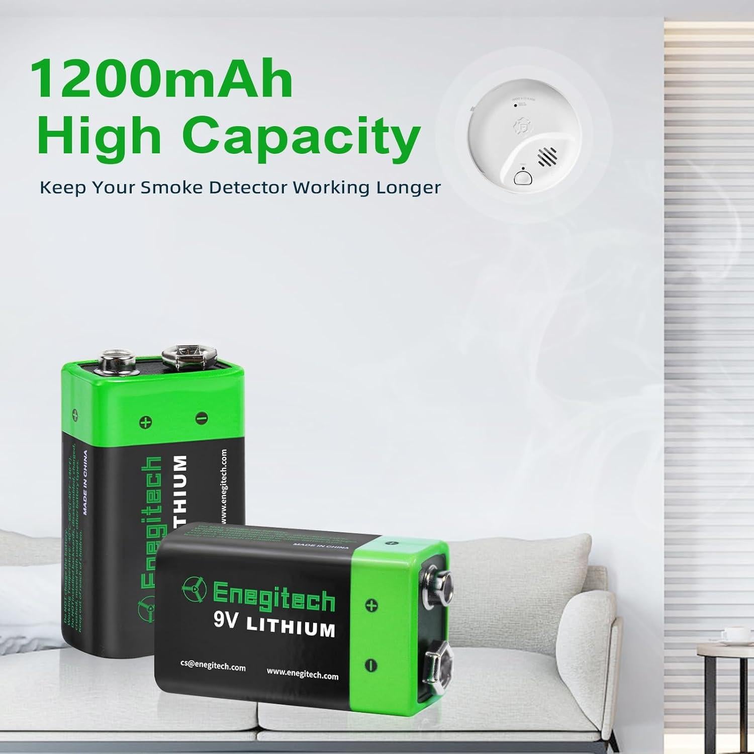 Batería de Litio 9V Enegitech 1200mAh No Recargable - Paquete de 2