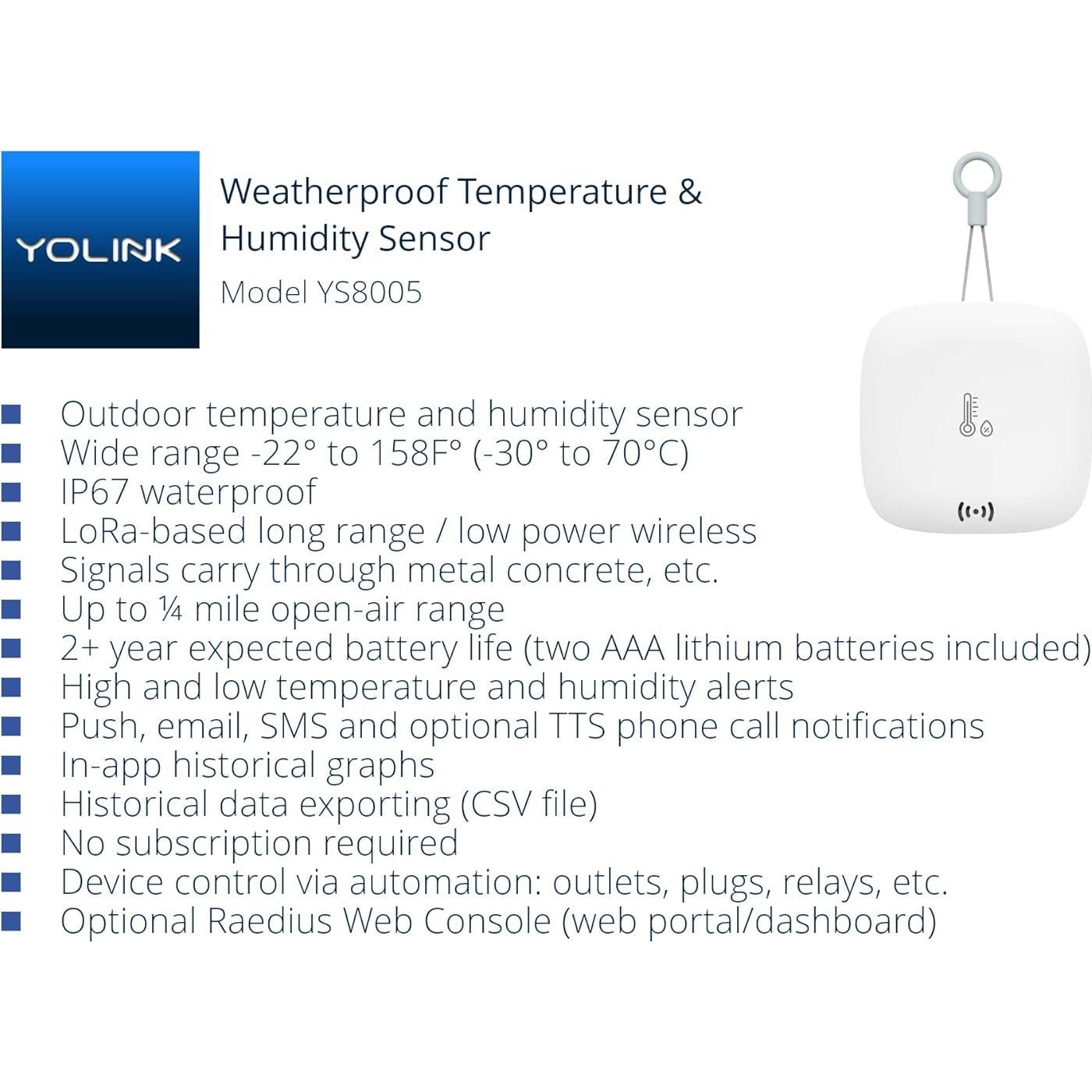 Sensor de Temperatura y Humedad YoLink YS8005-UC con Hub