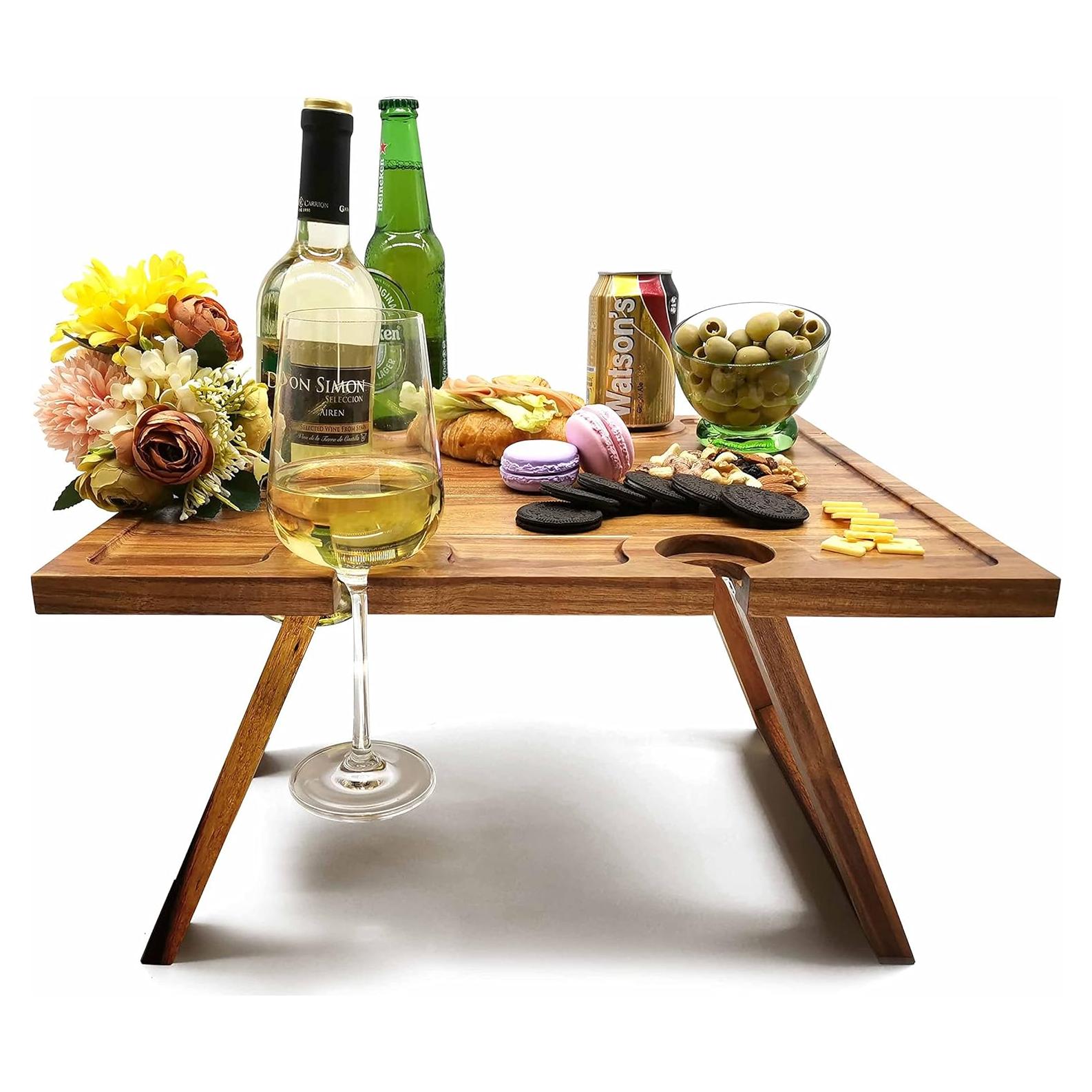Mesa de Picnic Plegable SASIDO de Acacia para Vino y Snacks