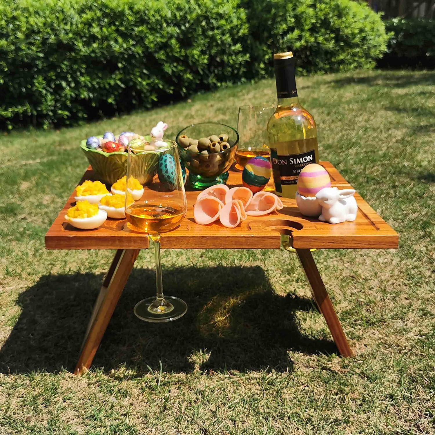 Mesa de Picnic Plegable SASIDO de Acacia para Vino y Snacks