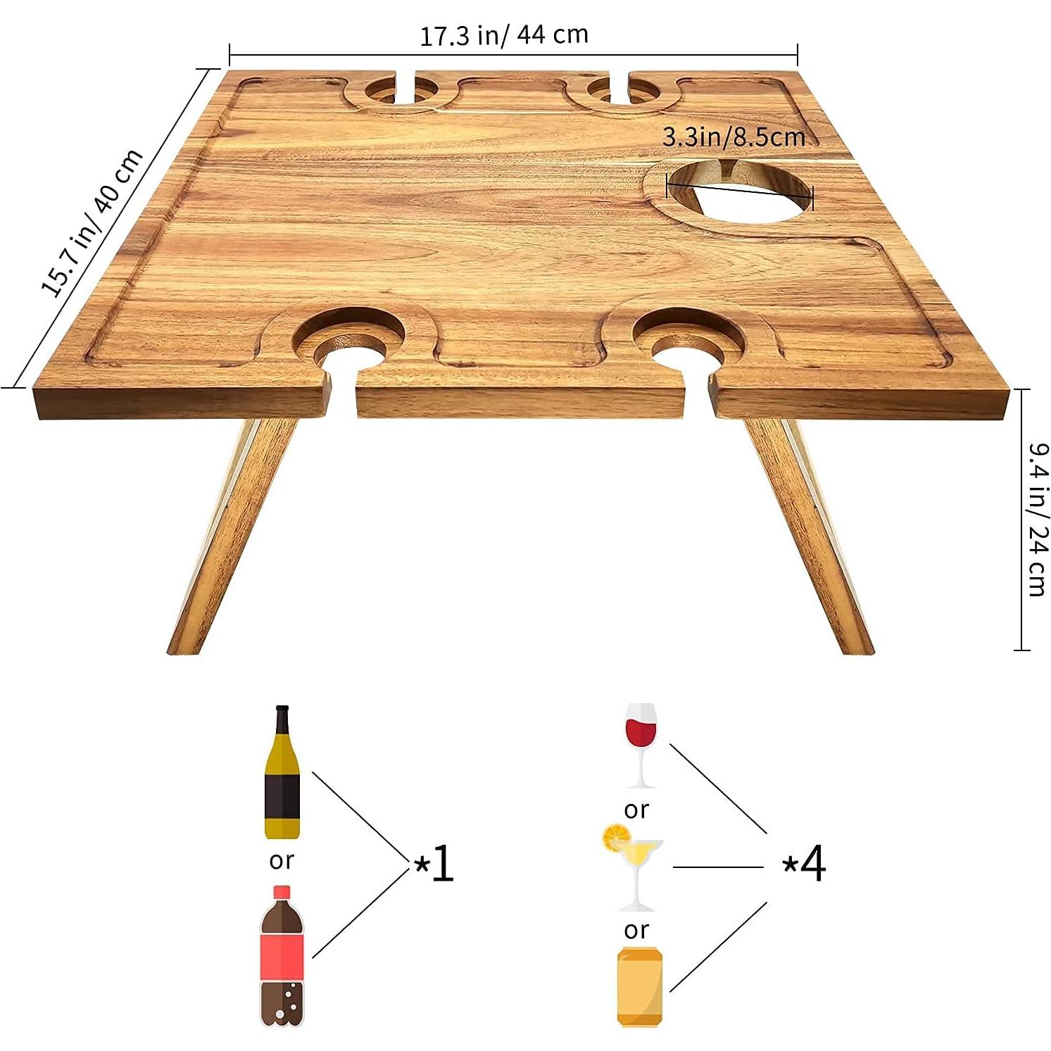 Mesa de Picnic Plegable SASIDO de Acacia para Vino y Snacks