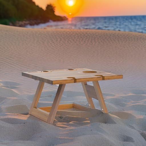 Mesa de Picnic Plegable SASIDO de Acacia para Vino y Snacks