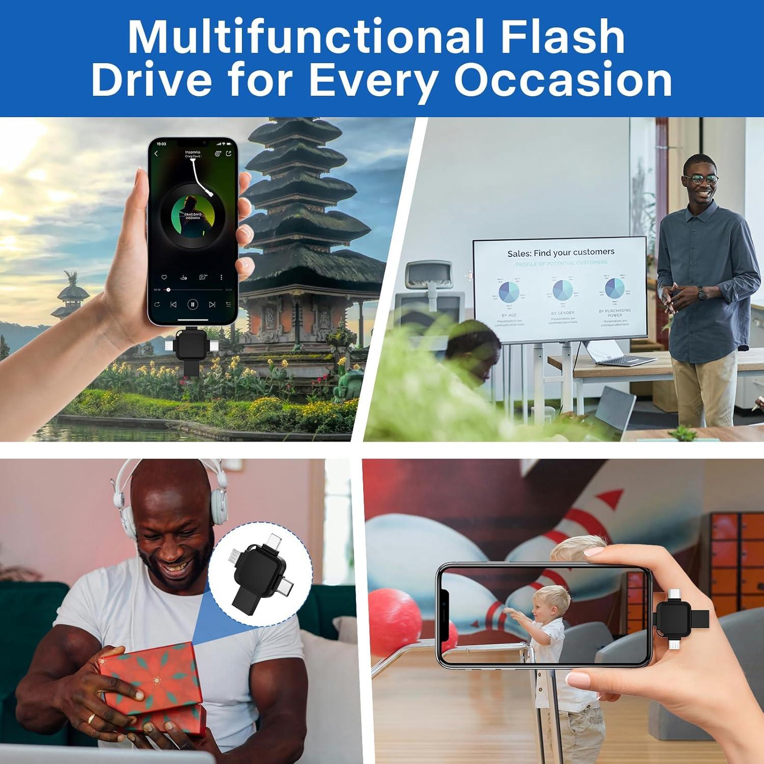 Memoria USB 4 en 1 LANSLSY 128GB para iPhone y Android