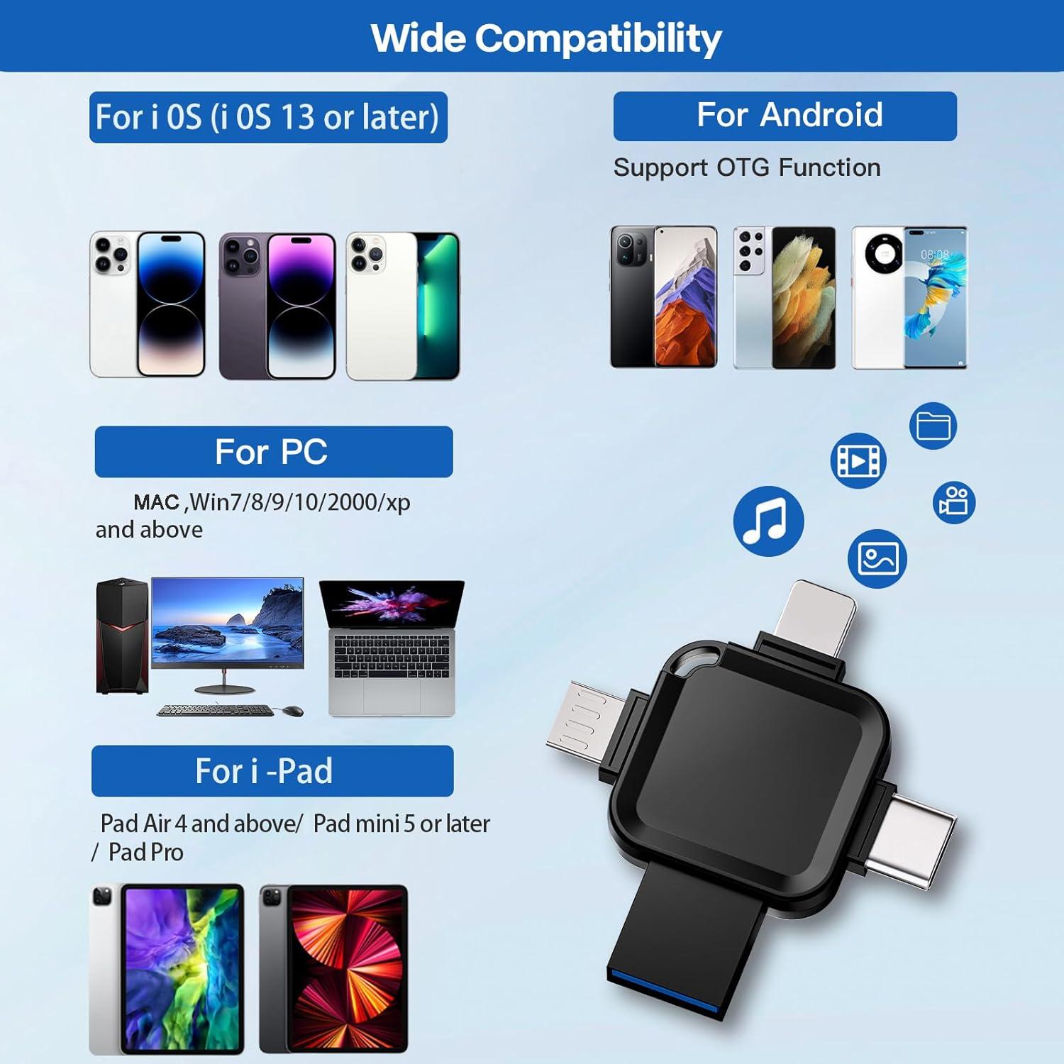 Memoria USB 4 en 1 LANSLSY 128GB para iPhone y Android