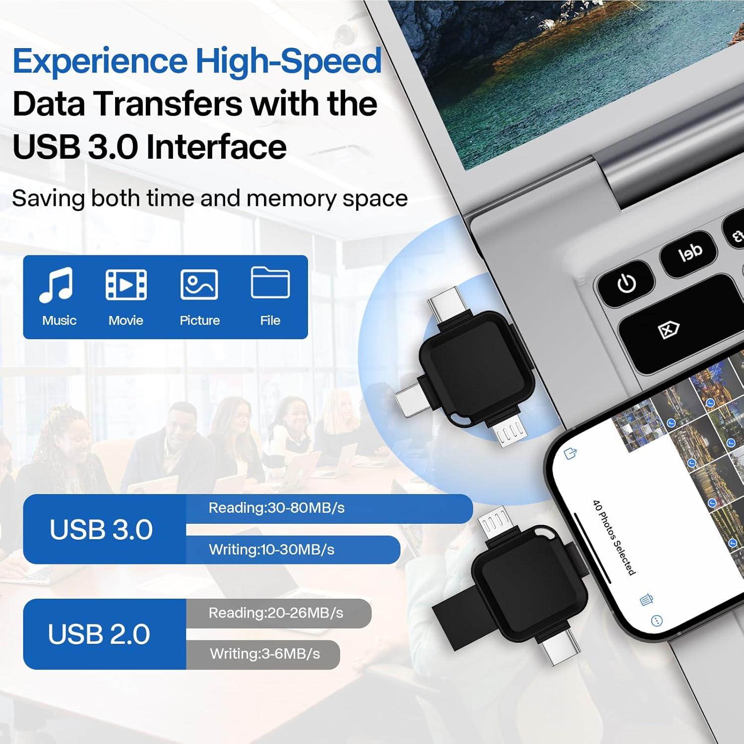 Memoria USB 4 en 1 LANSLSY 128GB para iPhone y Android