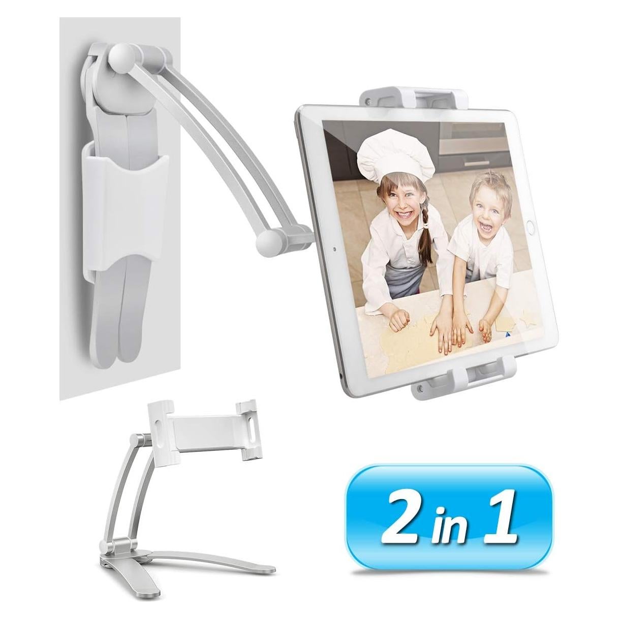 Soporte para Tabletas AYADA 2 en 1 Ajustable Pared Escritorio Plata