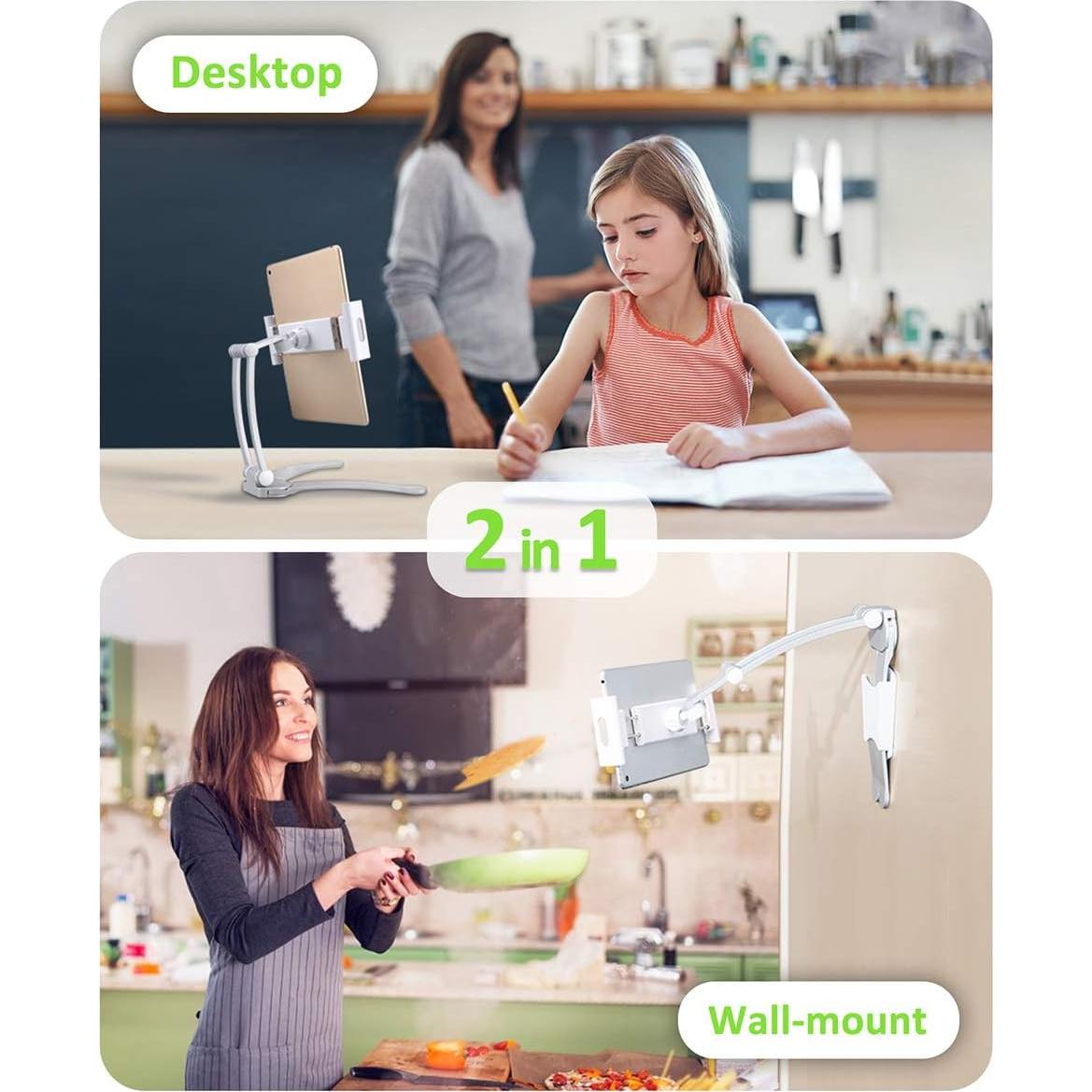 Soporte para Tabletas AYADA 2 en 1 Ajustable Pared Escritorio Plata