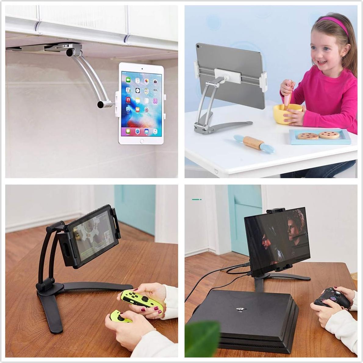 Soporte para Tabletas AYADA 2 en 1 Ajustable Pared Escritorio Plata