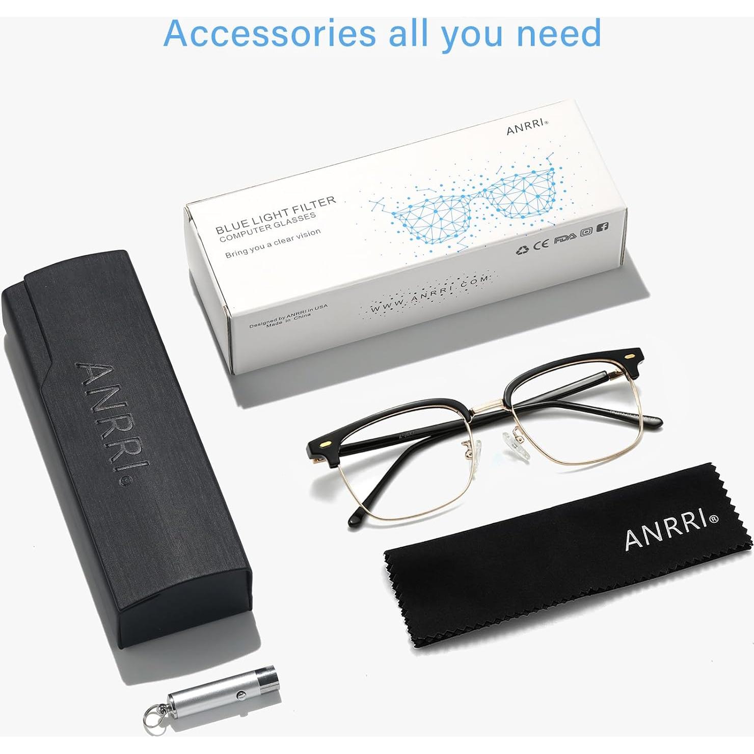 Gafas bloqueadoras de luz azul ANRRI para hombres estilo browline