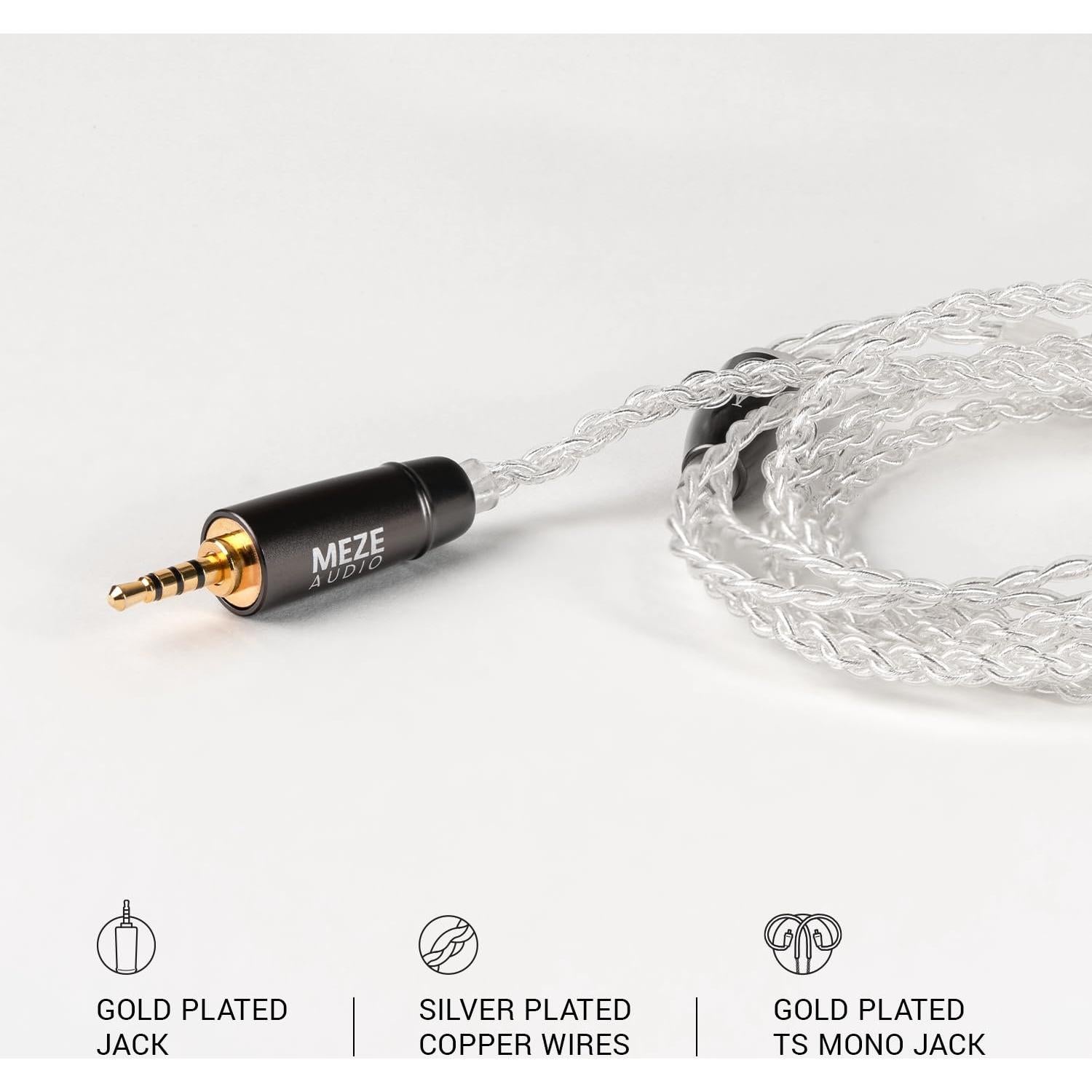 Cable MMCX Meze Audio Rai 2.5mm 1.2m HiFi Chapado Plata