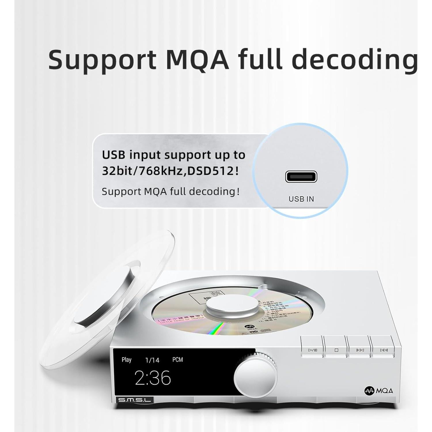 Reproductor de CD SMSL PL200T MQA 32bit/768kHz USB Óptico